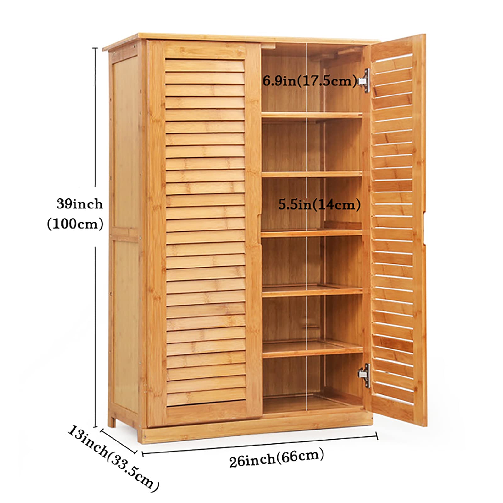 Rustic Bamboo Shoe Cabinet with Doors - Entryway Shoe Storage Organizer & Shoe Rack for Hallway, Closet, Bedroom | Space-Saving Shoe Cubby for Home Organization