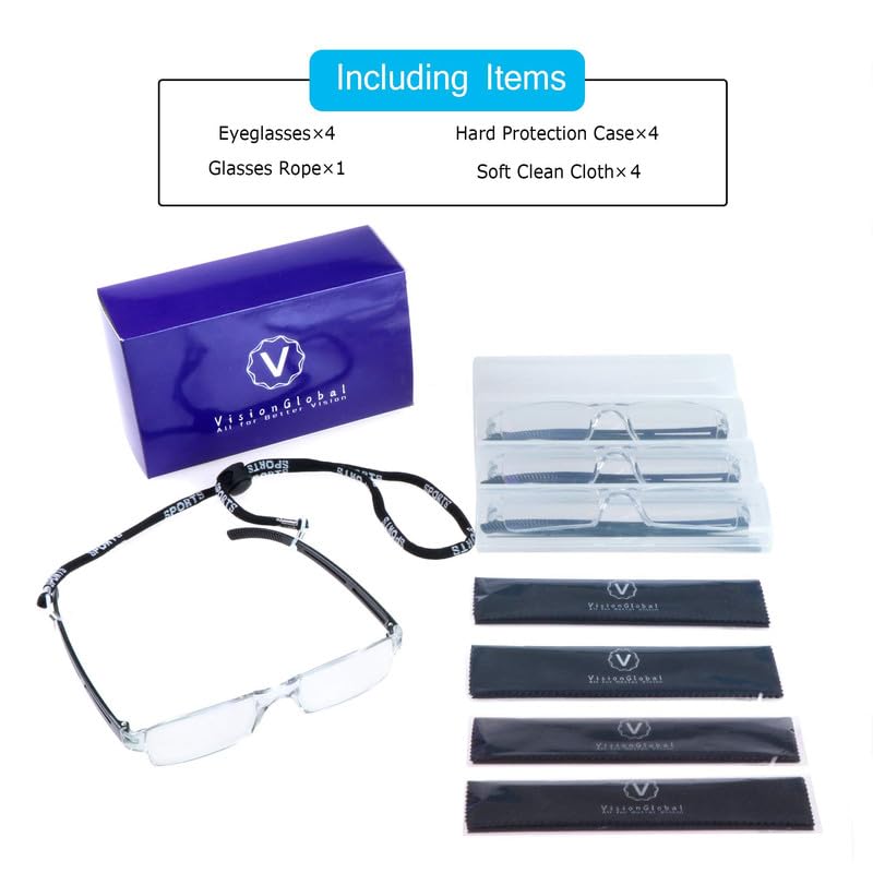 LifeArt 2/4 Pairs Blue Light Blocking Reading Glasses for Men & Women - Anti Eyestrain Computer Glasses with Stylish Rectangle Frame - Perfect for Office Work, Gaming & Screen Time