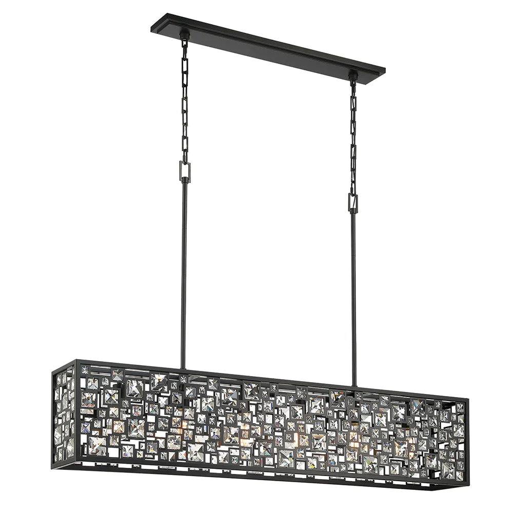 Ramsey II 6-Light Modern Linear Chandelier - Black Finish for Dining Room, Kitchen Island & Living Room Lighting