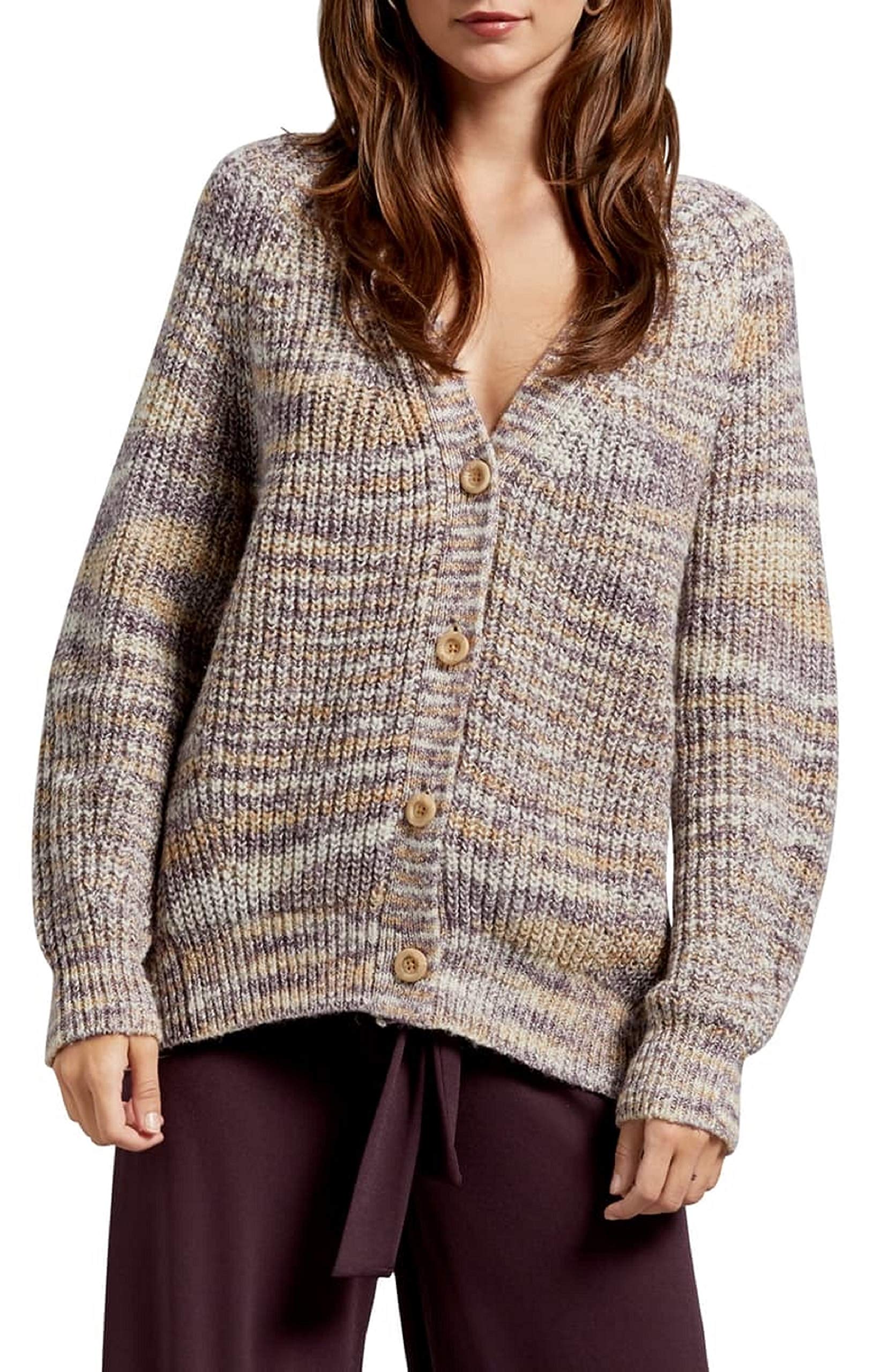 Michael Stars Angela Altra Shaker Stitch Cotton Blend Cardigan - Women's Lightweight Knit Sweater in Natural Color, Size Medium | Perfect for Casual Wear, Office Outfits & Fall Layering