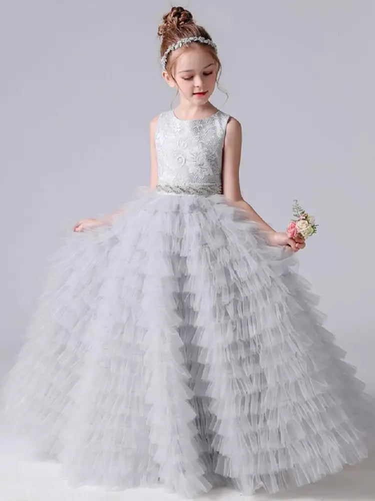 Tulle Flower Girl Dress Sleeveless Tiered Princess Gown for Weddings & Special Occasions - Perfect for Flower Girls & Pageants