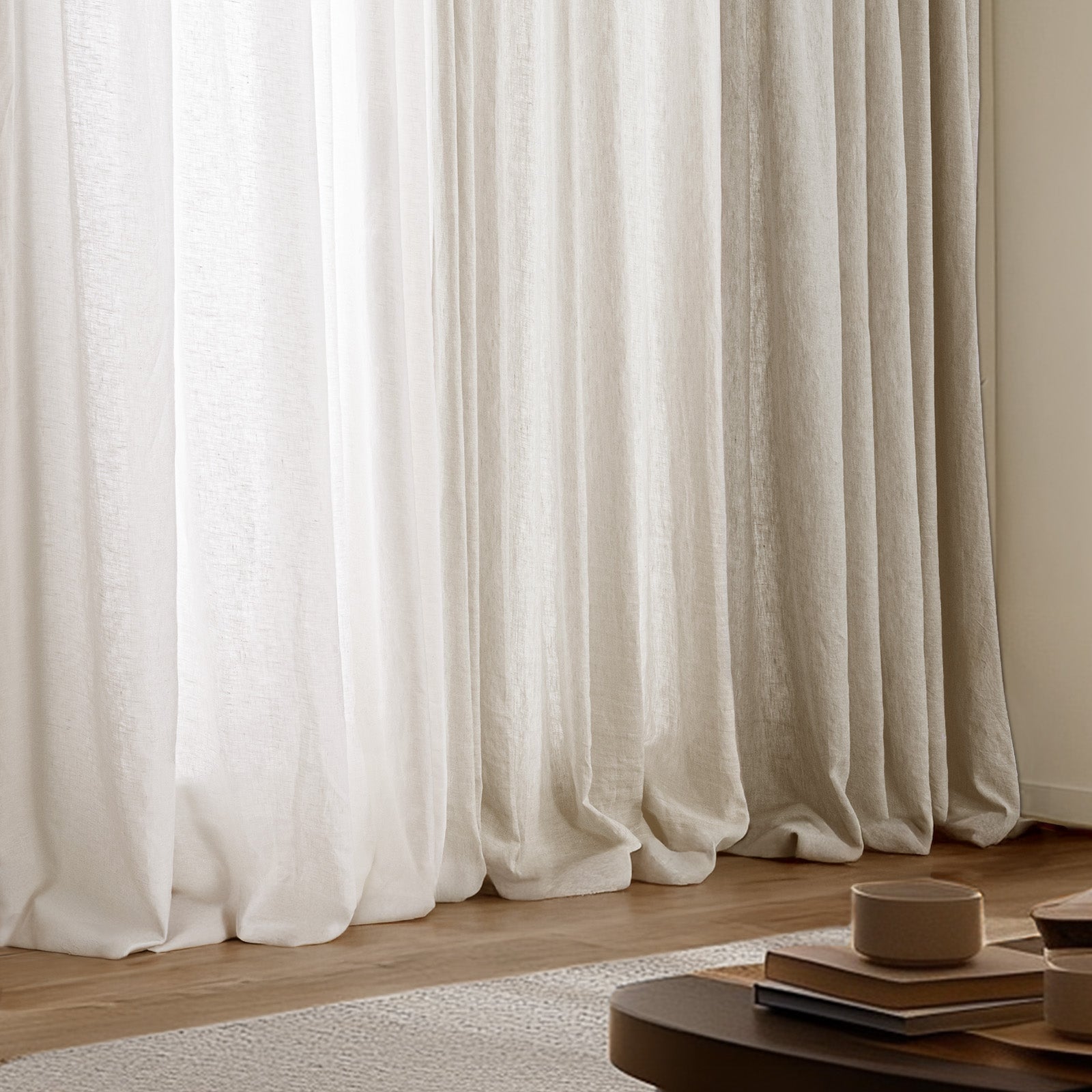 Luma 100% Natural Linen Blackout Curtains - Custom Pleated Drapes in Blue | Elegant Window Treatment for Living Room & Bedroom
