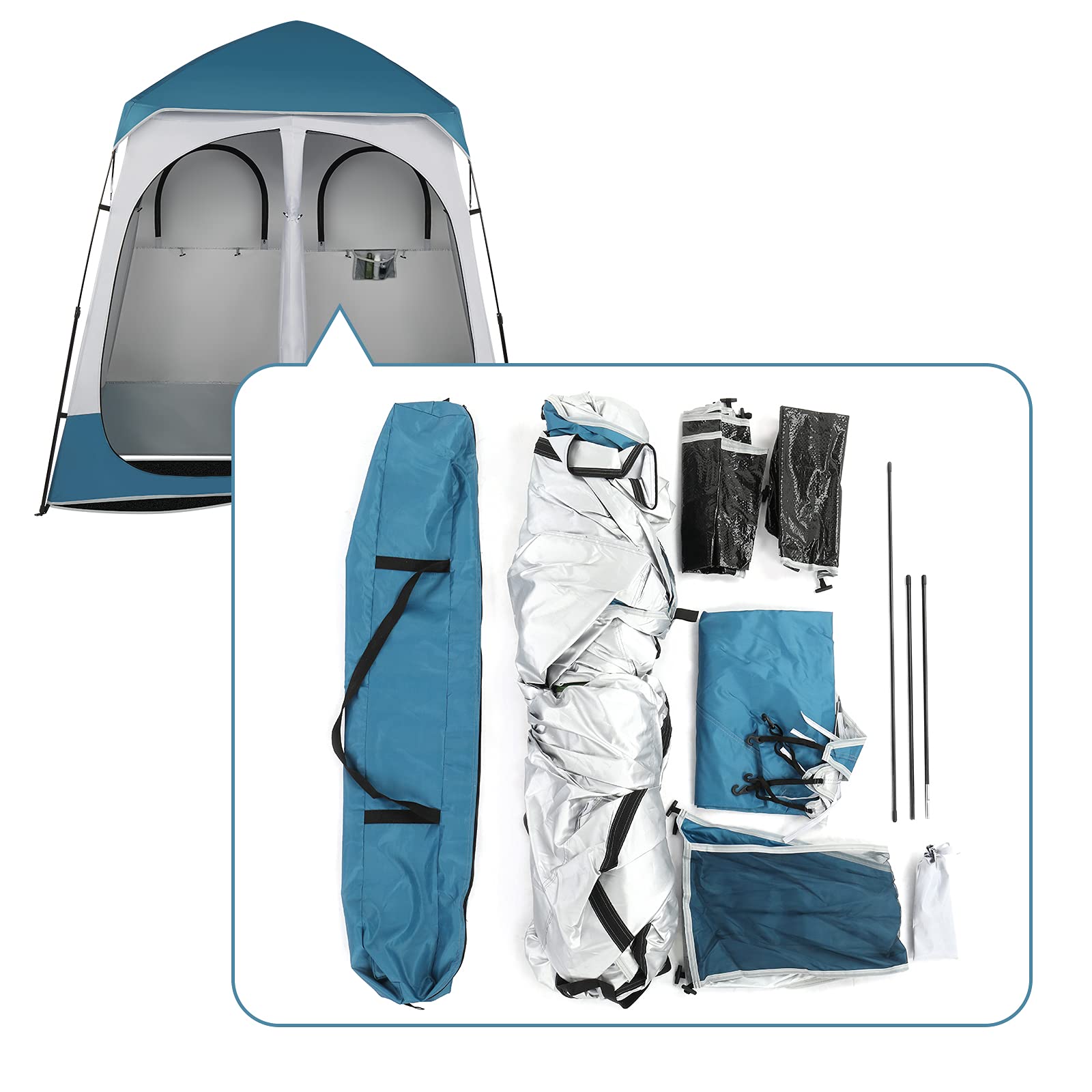 2 Room Shower Tent - 7.5 FT Instant Pop Up Privacy Changing Shelter with Carrying Bag | Portable Toilet & Dressing Room for Camping, Beach, Outdoor Events & Indoor Use | Easy Setup Lightweight Camping Accessory