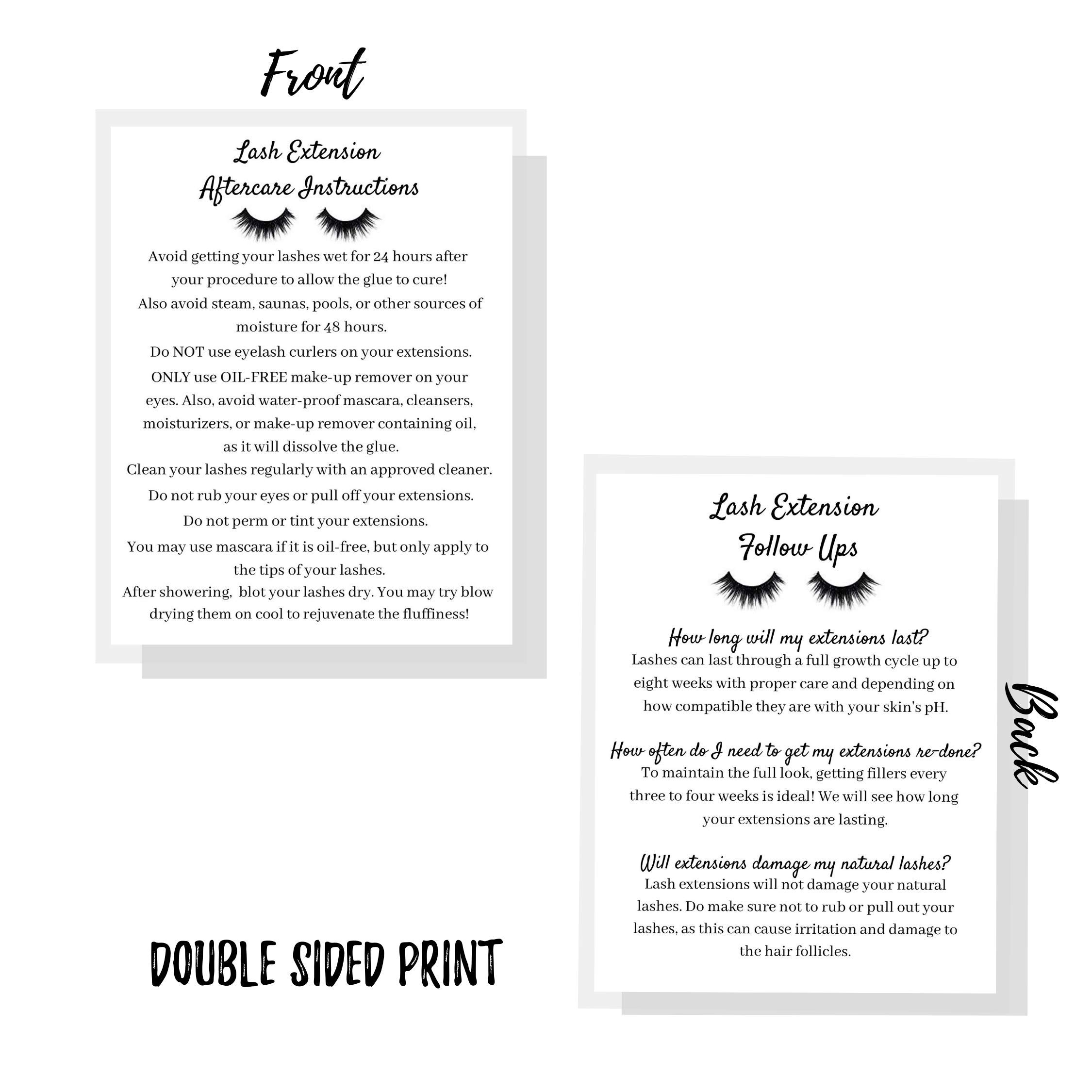 Professional Lash Extension Aftercare Instruction Cards for Clients - 4.25