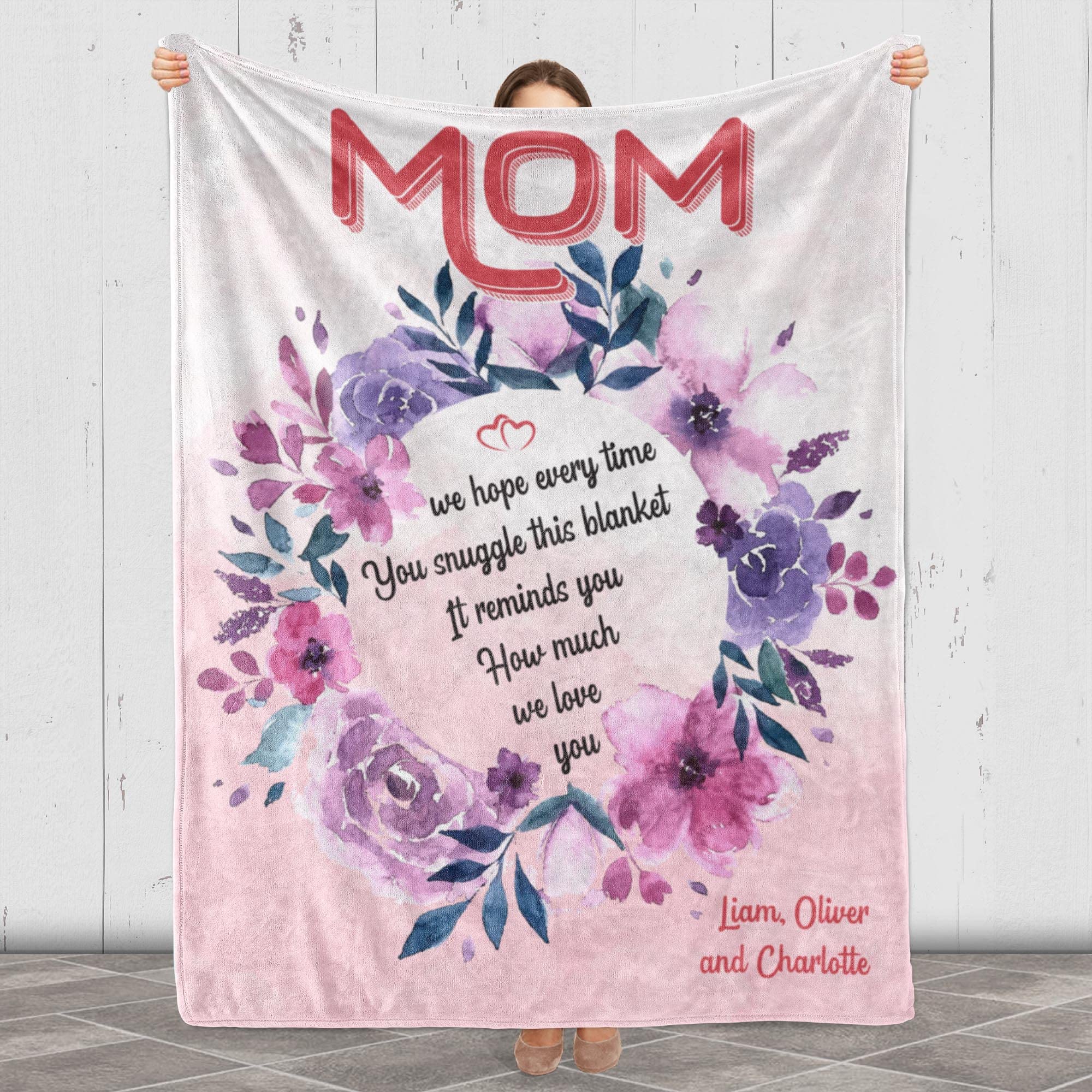 Personalized Fleece Blanket for Mom - Custom Name Gift from Son/Daughter | Birthday, Christmas, Thanksgiving Present | Cozy Sherpa Throw Blanket for Cuddling, Lounging & Home Decor | Made in USA