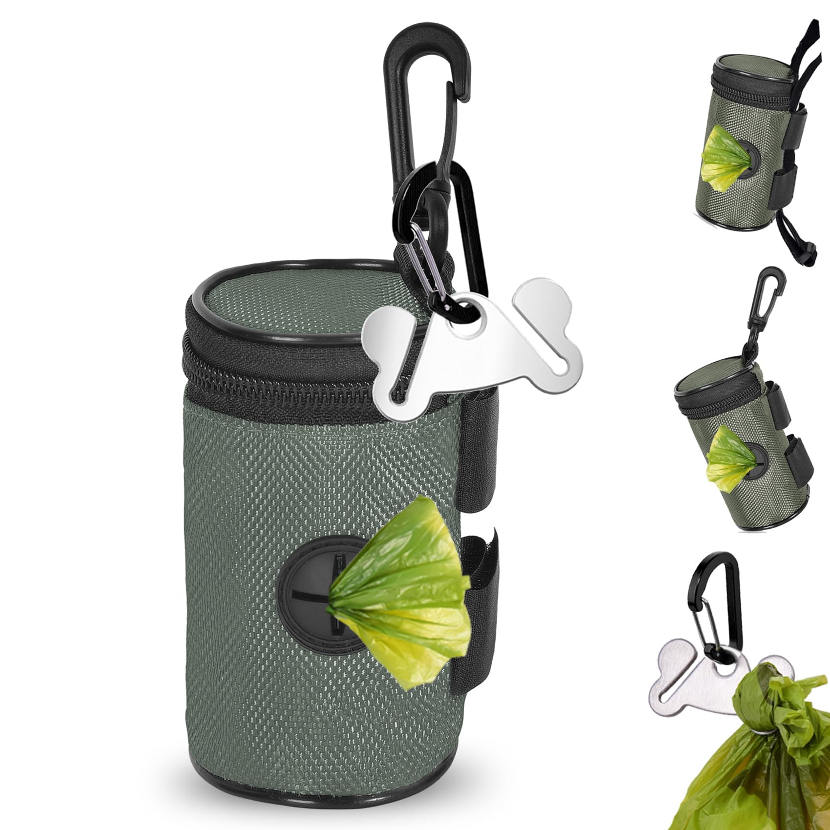 Eco-Friendly Dog Poop Bag Holder for Leash Attachment - Portable Waste Bag Dispenser Fits Any Dog Leash - Hands-Free Metal Carrier with Round Design (Grey) - Perfect for Walking, Hiking & Outdoor Activities with Your Pet