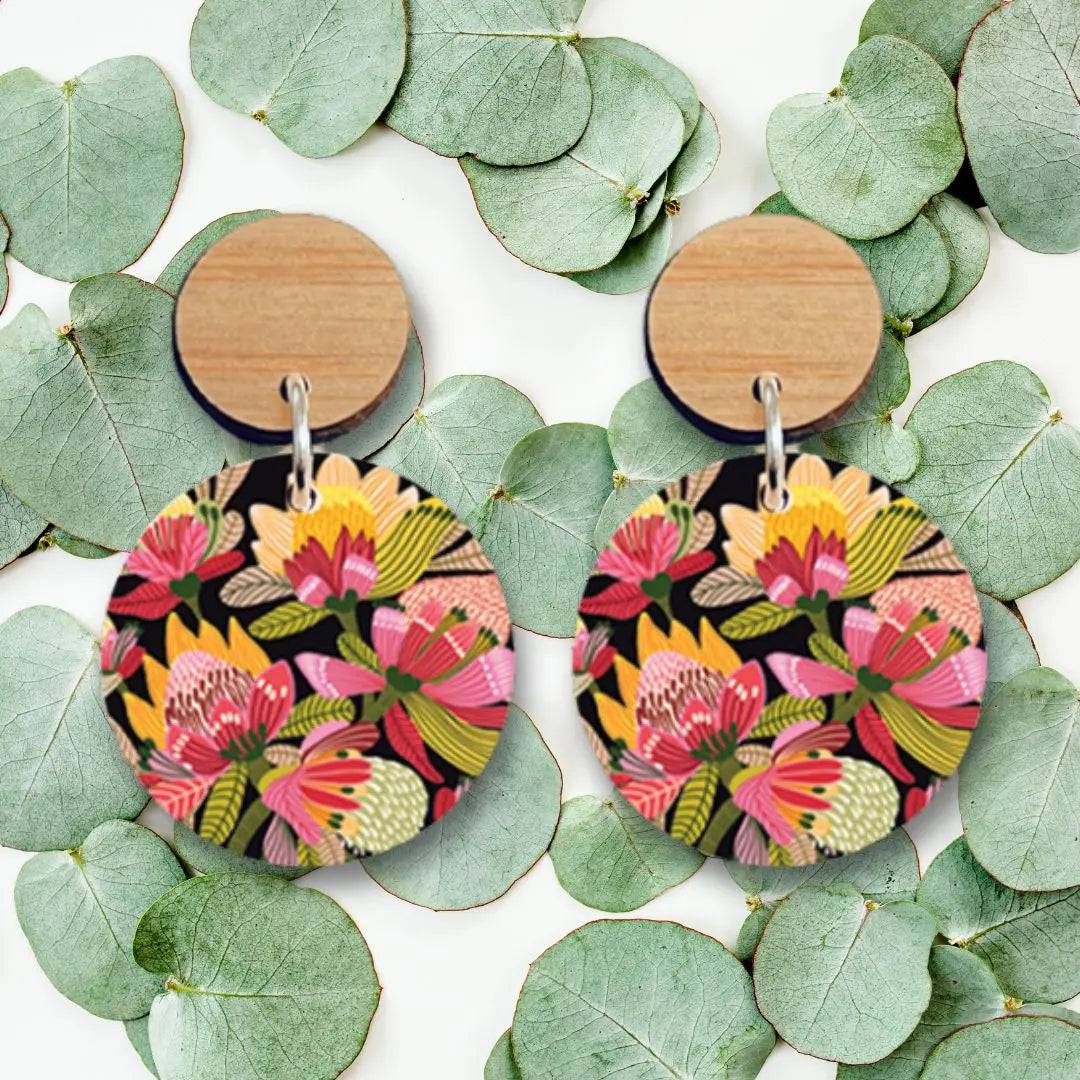 Wild Proteas Australian Wooden Earrings - Handmade Boho Dangle Earrings for Women - Perfect for Festivals, Weddings & Boho Fashion