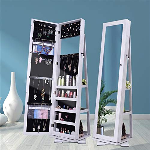 360° Rotating Full-Body Mirror Cabinet with PVC Moisture-Proof Film - White Dressing Mirror with Jewelry Storage & Super Storage Space | Perfect for Bedroom, Bathroom & Walk-in Closet Organization