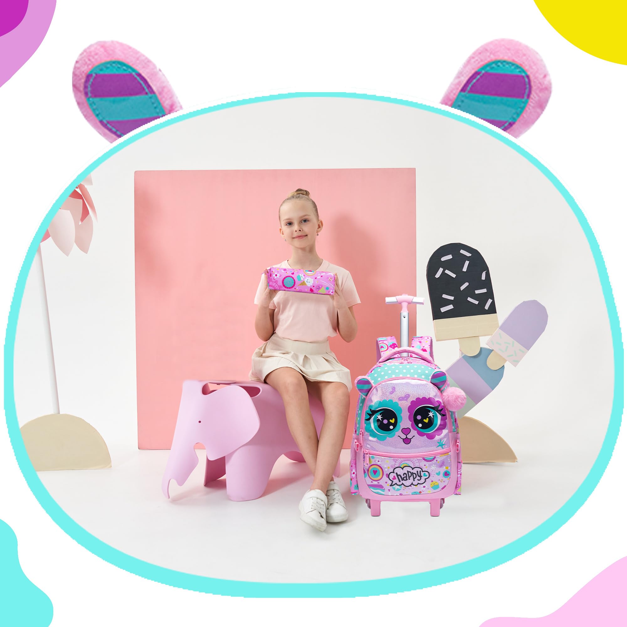 Meetbelify Rolling Backpack for Girls - 2 in 1 Wheeled School Backpack & Travel Luggage for Elementary Students Ages 8-10 | Perfect for School, Travel, and Daily Commute