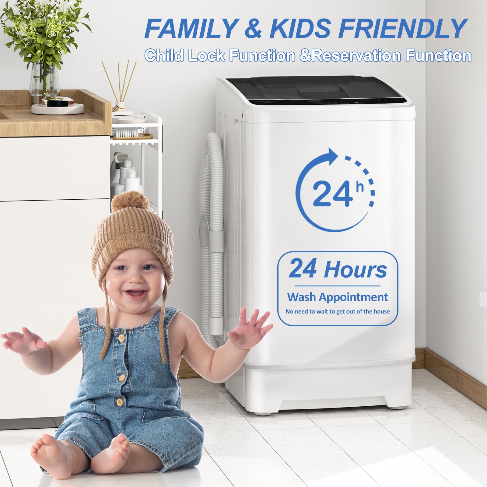 Portable Full Automatic Washing Machine 1.3 Cu Ft - Compact Washer and Spin Dryer Combo with 8 Wash Cycles - Large Capacity Laundry for Apartments, RVs, Dorms - Perfect for Small Spaces & Travel Use