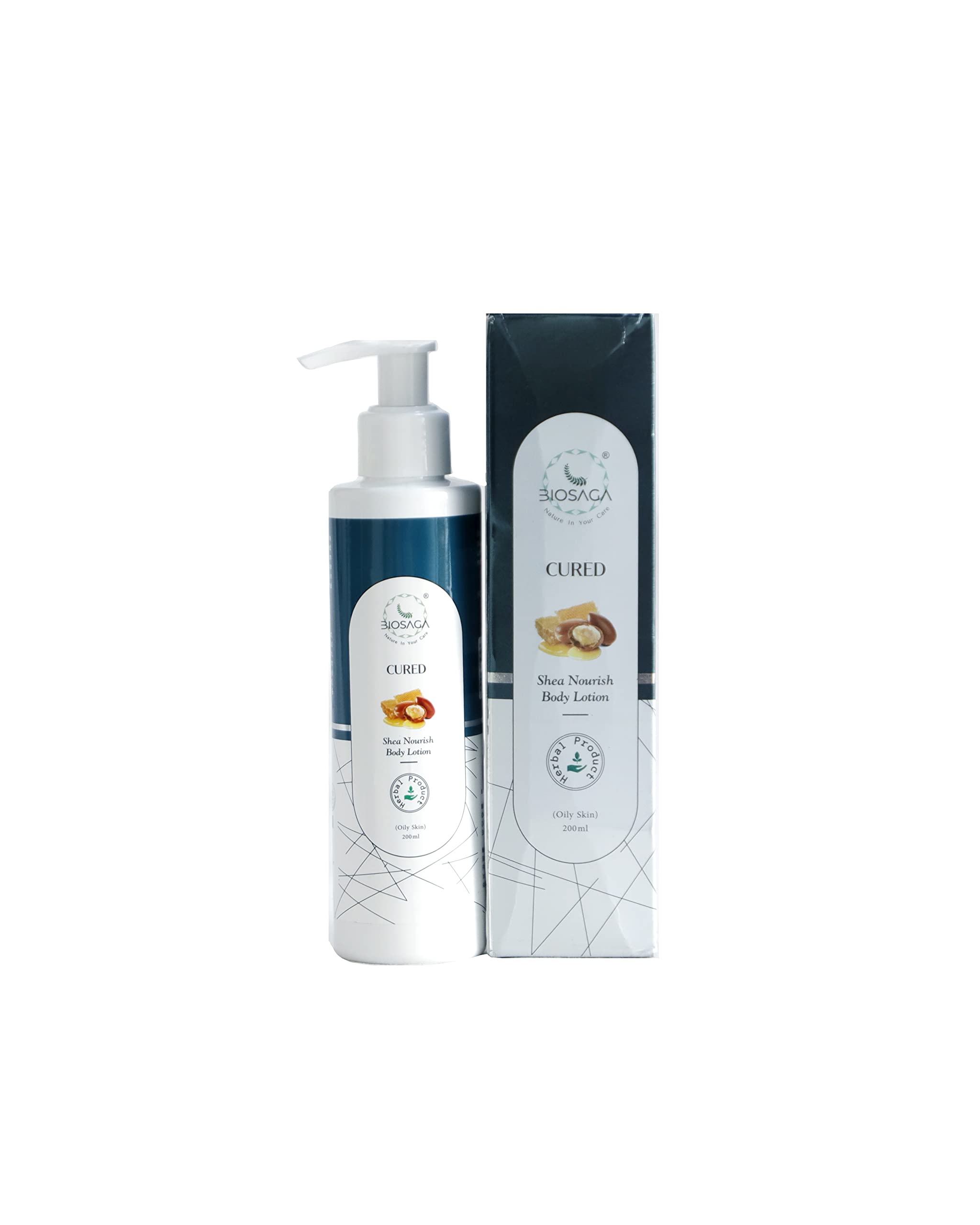 Biosaga CURED Shea Nourish Body Lotion for Dry Skin - Hydrating & Moisturizing Herbal Lotion for Men & Women | 200ml | Perfect for Daily Skincare & After-Shower Hydration