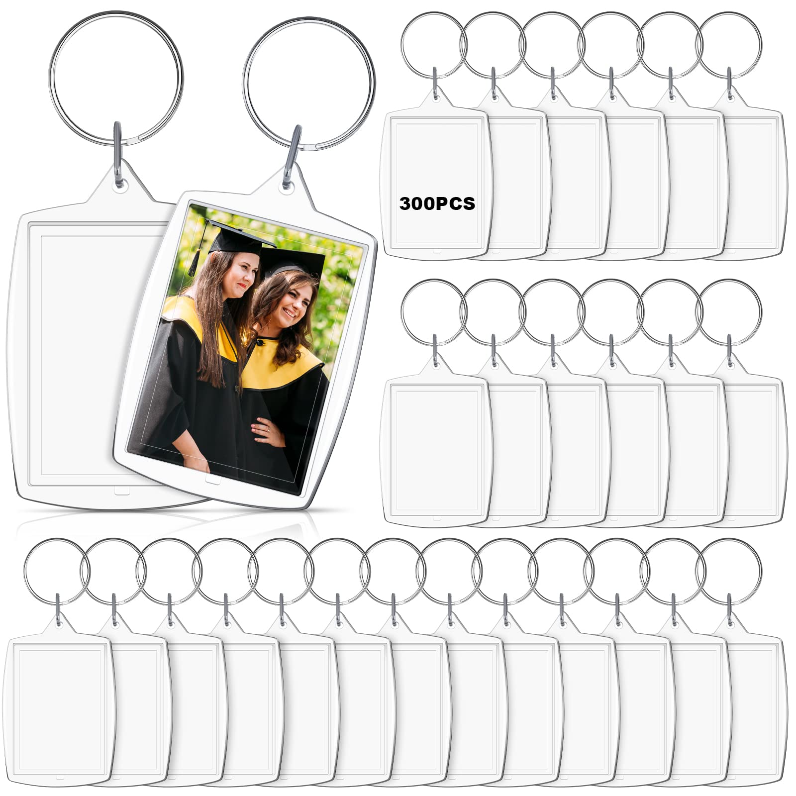 300 Pcs Graduation Keychains for Class of 2025 - Clear Acrylic Photo Frame Keyrings (2.2 x 1.6 Inch) - Bulk Graduation Gifts for Him & Her - Perfect for Yearbook Photos, Party Favors & Commencement Souvenirs