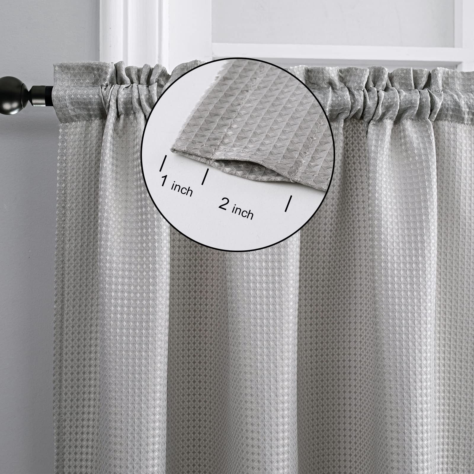 Beda Home Waffle Textured Tier Curtains for Small Kitchen Window - Water Repellent Rod Pocket Short Curtains for Bathroom - Grey 36x36 Inches (2 Panels) - Perfect for Cozy Kitchens & Stylish Bathrooms