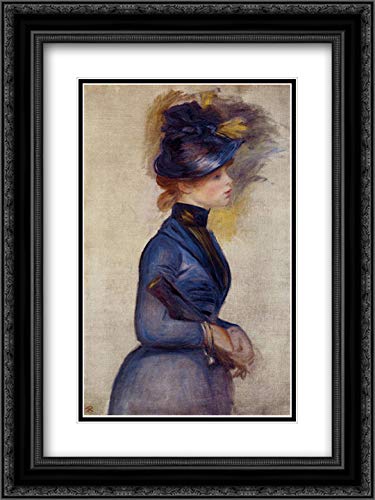 Pierre Auguste Renoir Museum Art Print - Young Woman in Bright Blue at the Conservatory - 18x24 Inch Black Ornate Frame with Double Matting - Perfect for Living Room, Bedroom, or Office Wall Decor