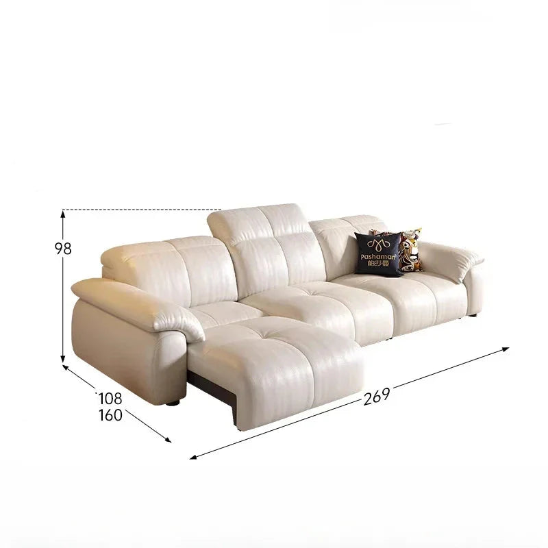 Remote Control Reclining Leather Sectional Sofa - Power Adjustable Headrest & Lumbar Support for Living Room, Home Theater & Family Lounge