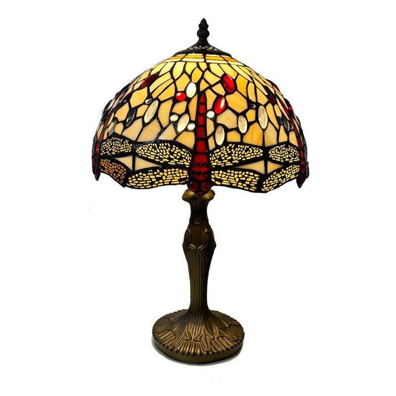 Elegant Beige Dragonfly Tiffany Stained Glass Lamp by Loxton Lighting - Perfect for Bedroom, Living Room & Office Decor