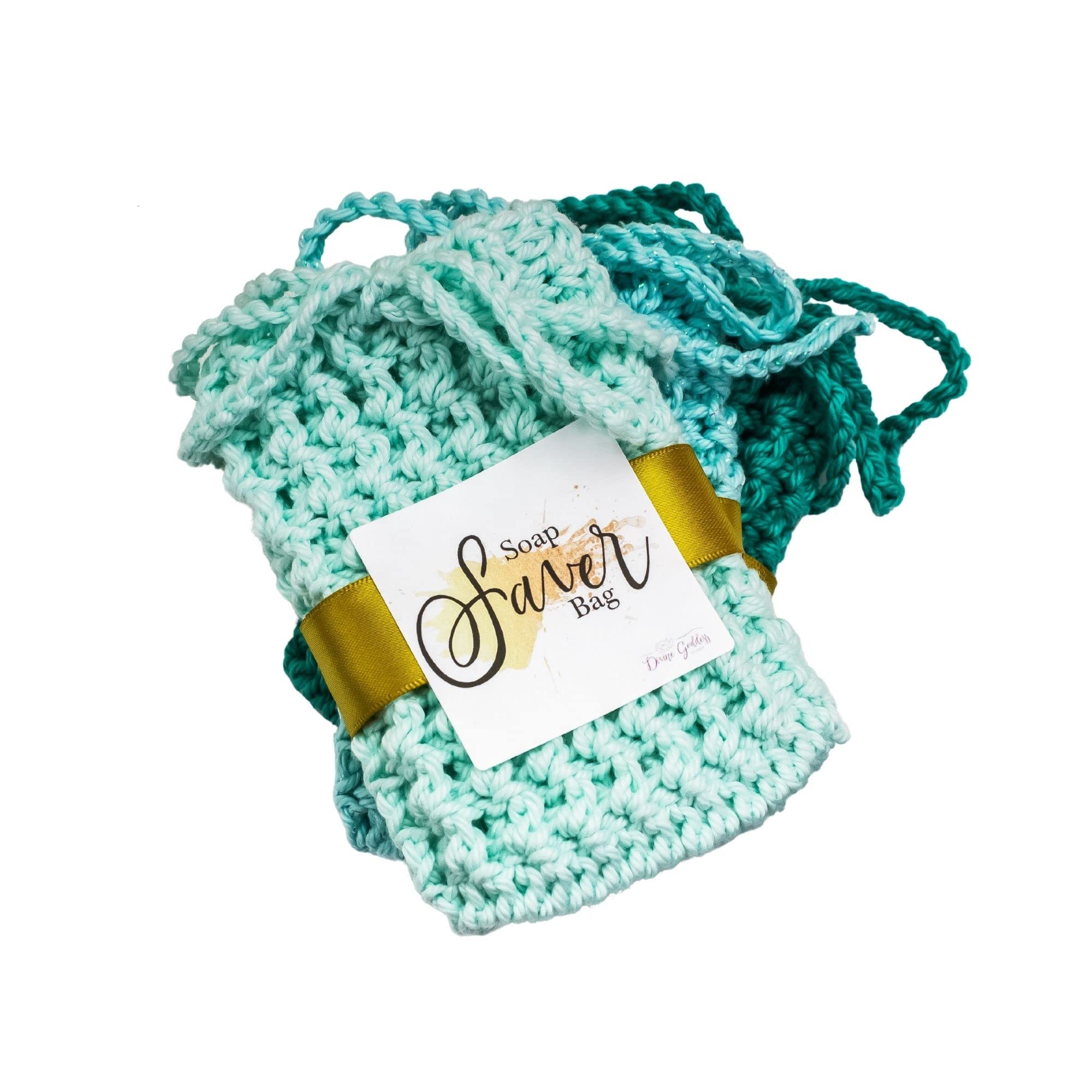3 Pack Mint Blue Teal Soap Pouches for Bar Soap - Reusable & Machine Washable Cotton Soap Bags with Rope - Fits Full Size Bars - Perfect for Travel, Gym, Camping & Home Bathroom Use