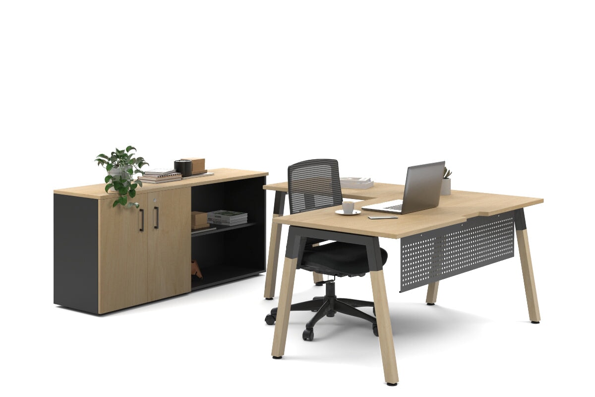 Premium L-Shaped Executive Desk with Quadro A Legs & Black Cross Beam - 1800L x 1800W Wooden Office Desk with Cable Management Scallop for Modern Workspace & Home Office Setup