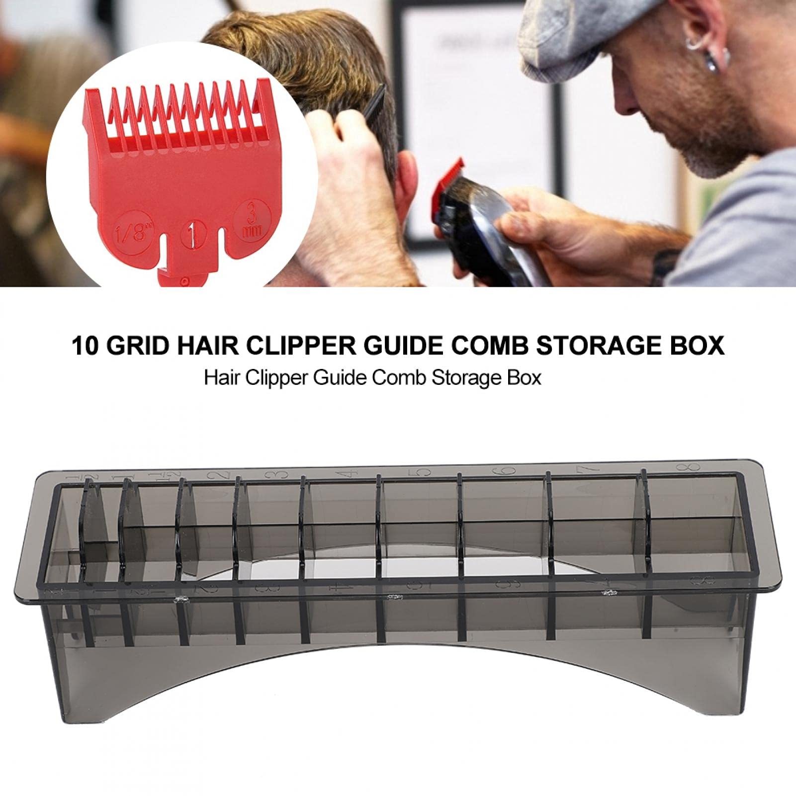 10 Grid Universal Hair Clipper Comb Storage Case - Plastic Barber Comb Organizer Box for Salon & Home Hairstyling - Perfect for Clipper Guards, Trimmer Attachments & Styling Tools