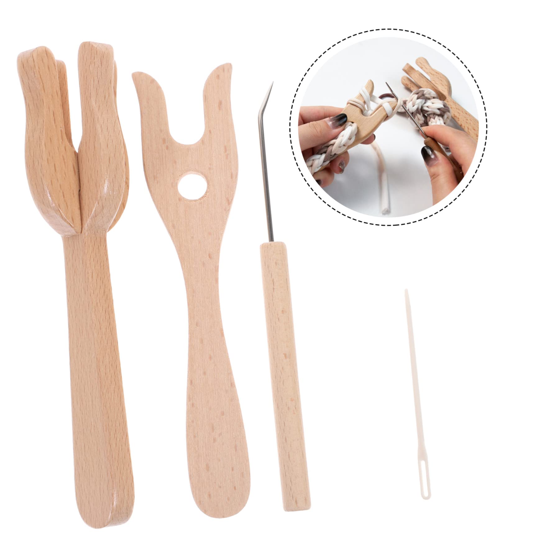 EXCEART Wooden Knitting Fork Set - DIY Weaving Kit with Crochet Hooks, Knitting Needles & Braiding Tools for Handmade Crafts | Perfect for Home Decor, Scarf Making & Yarn Projects (Reusable, Hand-Cut)