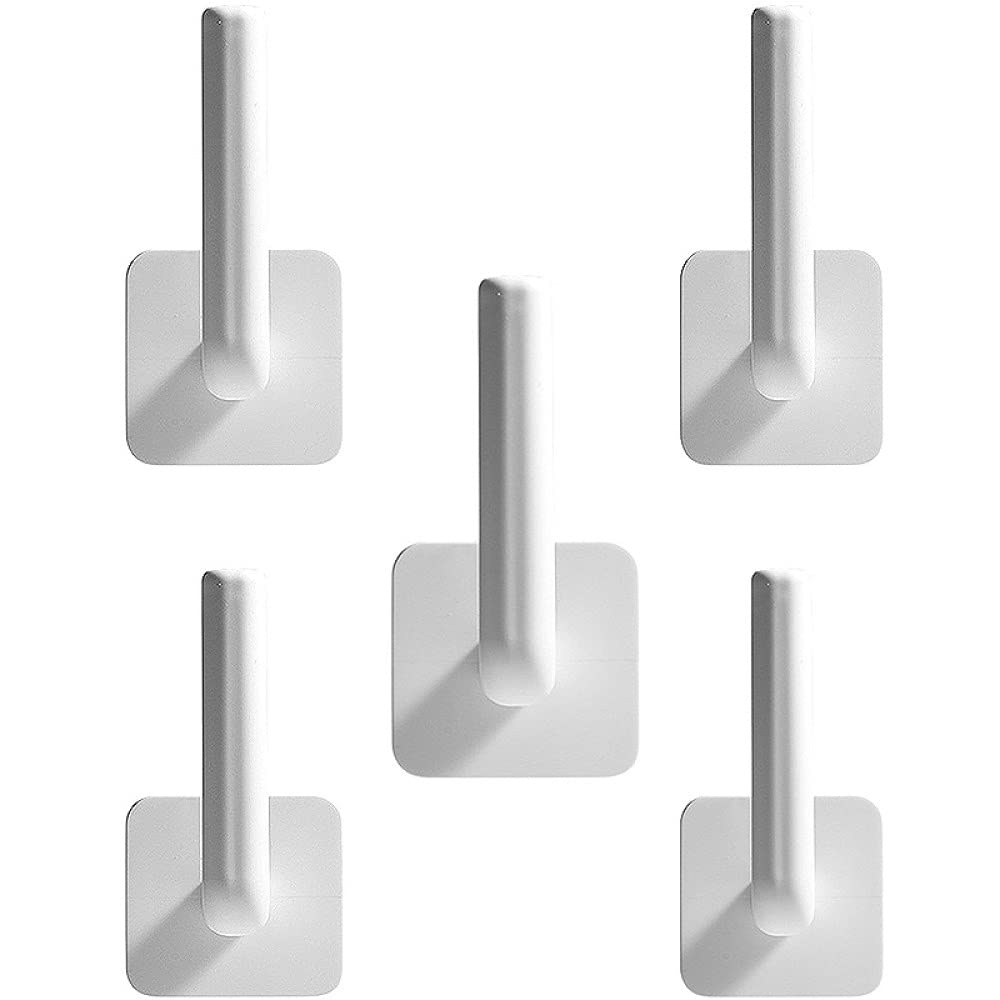 5-Pack Self-Adhesive PP Plastic Hook Toilet Paper Holder - No Drill Wall Mount for Bathroom, Kitchen, Living Room - White (Perfect for Small Spaces & Rental Homes)