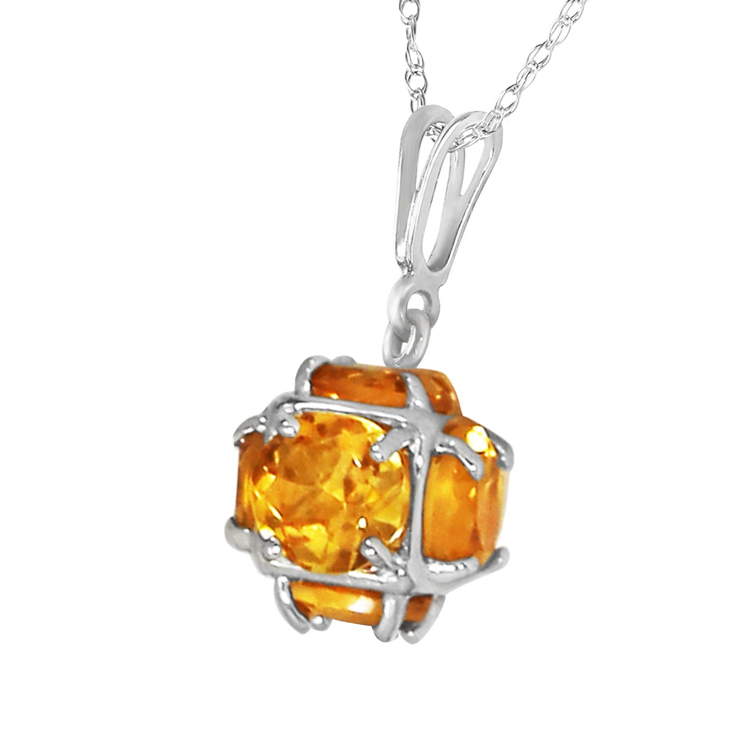 14K Solid White Gold Necklace with 2.8 Carat Natural Citrine Gemstone - Elegant Galaxy Gold GG Pendant for Women, Perfect for Weddings, Anniversaries & Special Occasions