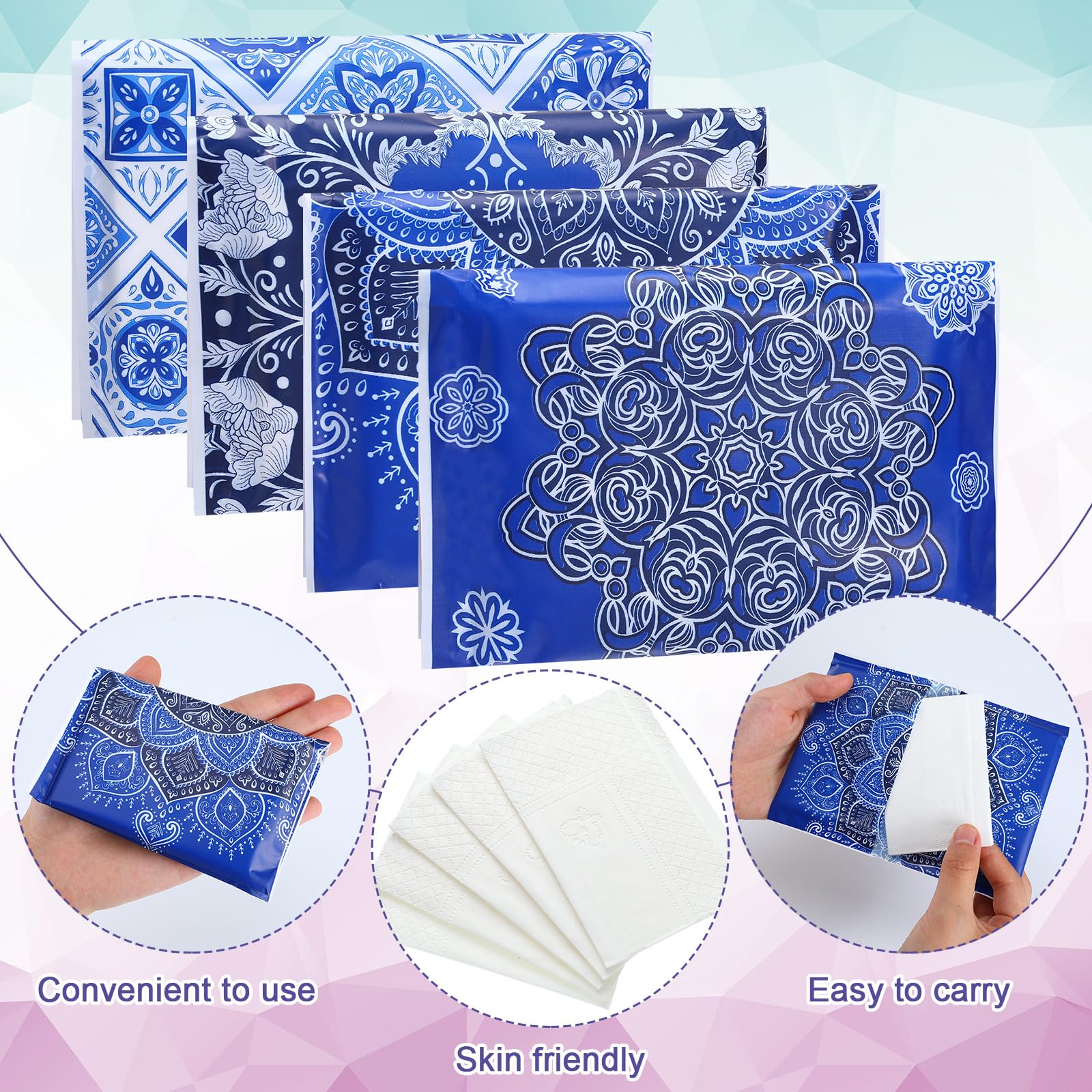 **PerKoop 100 Pack Pocket Tissues - Travel Slim Packs, Small Facial Tissues, Wallet Size Toilet Paper for Travel, Guest, Wedding Supplies - 4 Styles (Geometric Flower) | Perfect for On-the-Go, Parties & Everyday Use**
