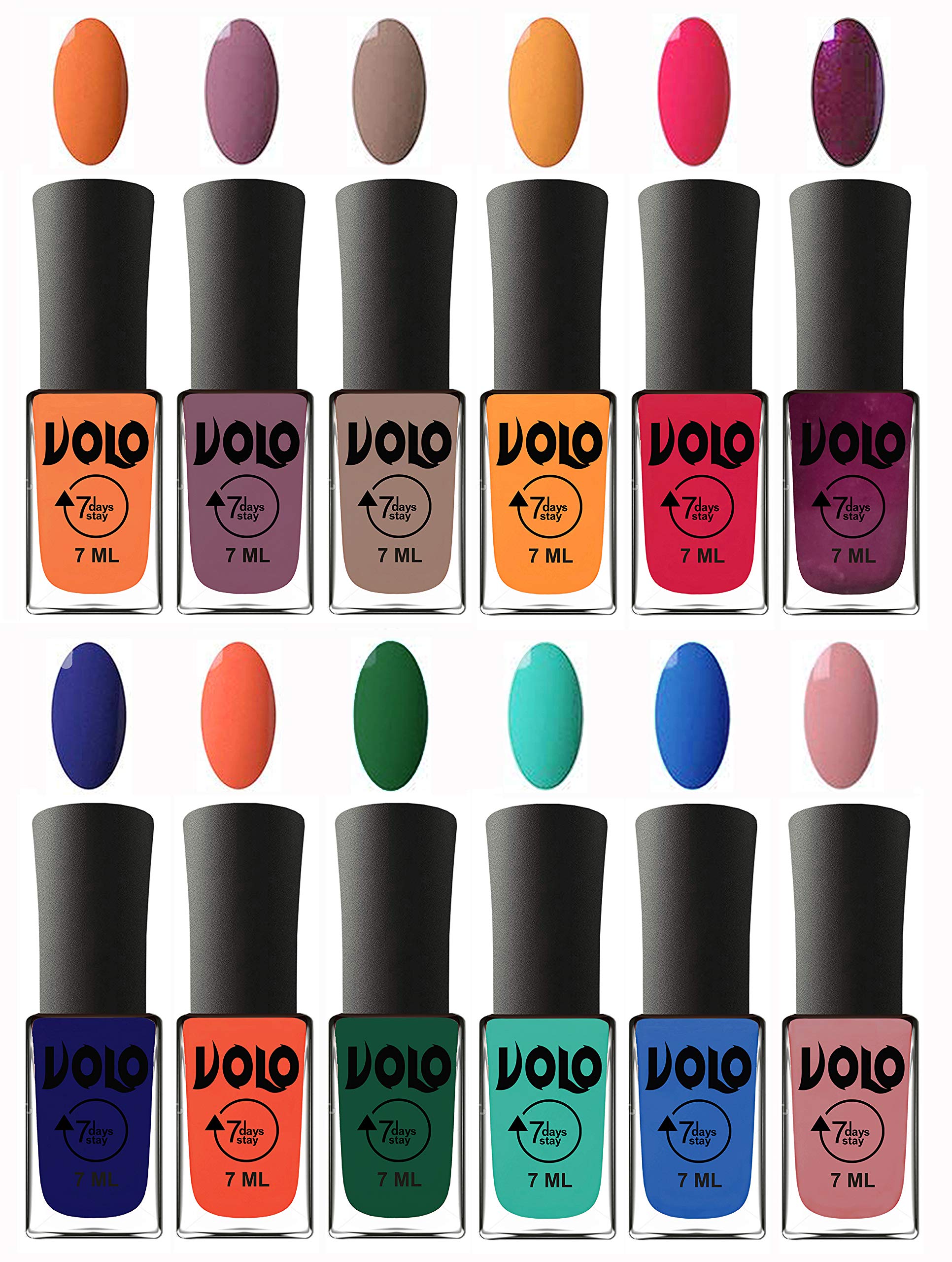Volo 12-Piece Long Lasting Nail Polish Set for Women & Girls - Multi-Color Nail Paints for Manicure, Pedicure & Salon Use