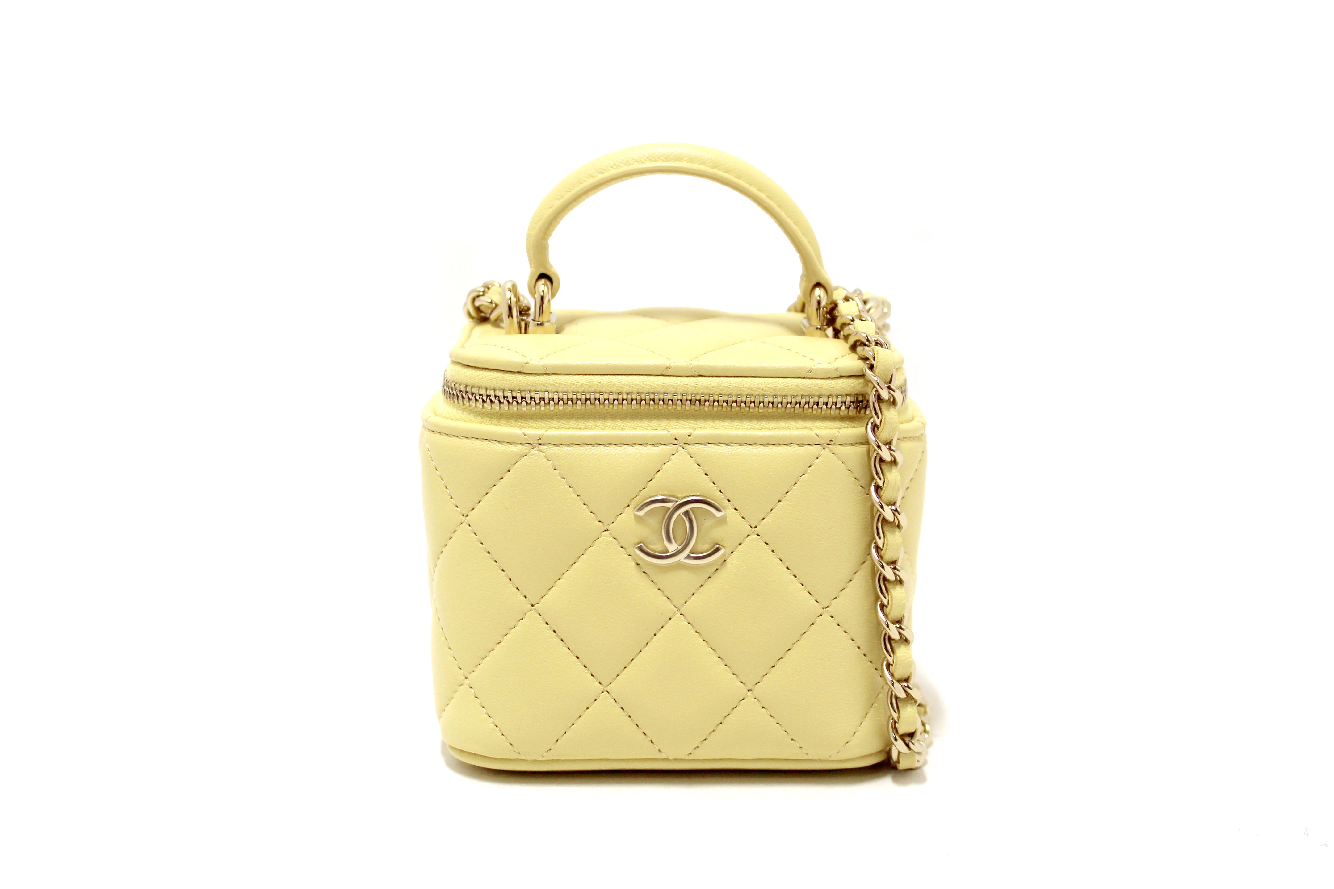 Authentic Chanel Yellow Lambskin Top Handle Mini Vanity Crossbody Bag - Luxury Designer Handbag for Women, Perfect for Parties, Dating & Everyday Use