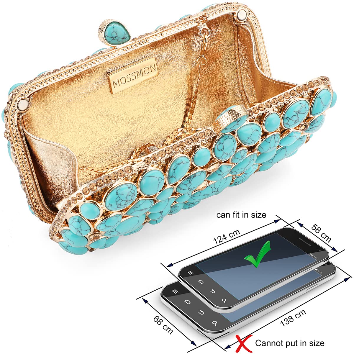 Turquoise Crystal Evening Clutch Bag for Women - Elegant Wedding Party Purse, Bride Accessory - Perfect for Prom, Cocktail Parties & Special Occasions