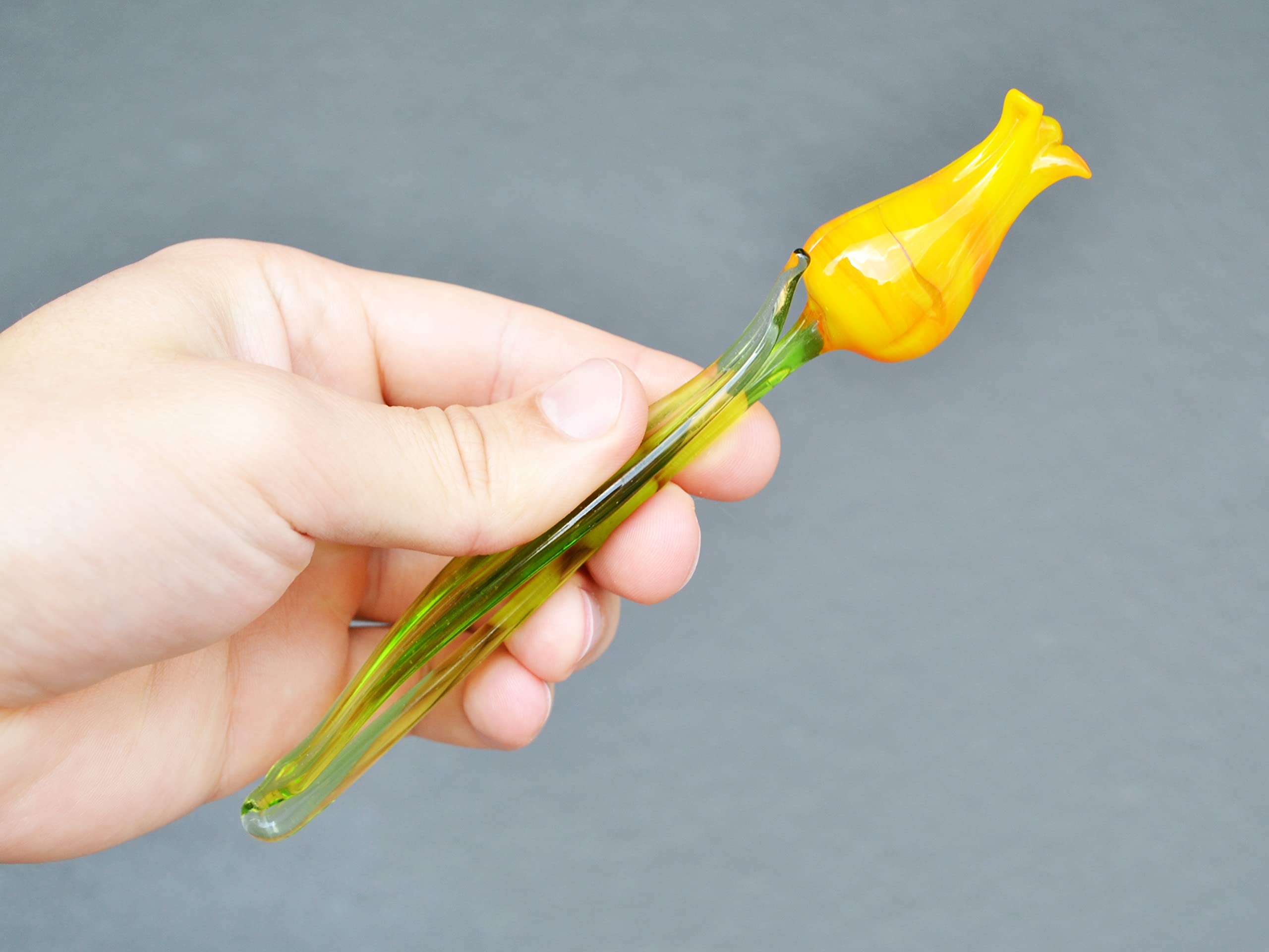 Handmade Orange Glass Rose Figurine - Elegant Blown Glass Flower for Vase Decoration, Romantic Gift for Mom, Wife & Lover (Long Stem) | Perfect for Valentine's Day, Anniversary & Home Décor
