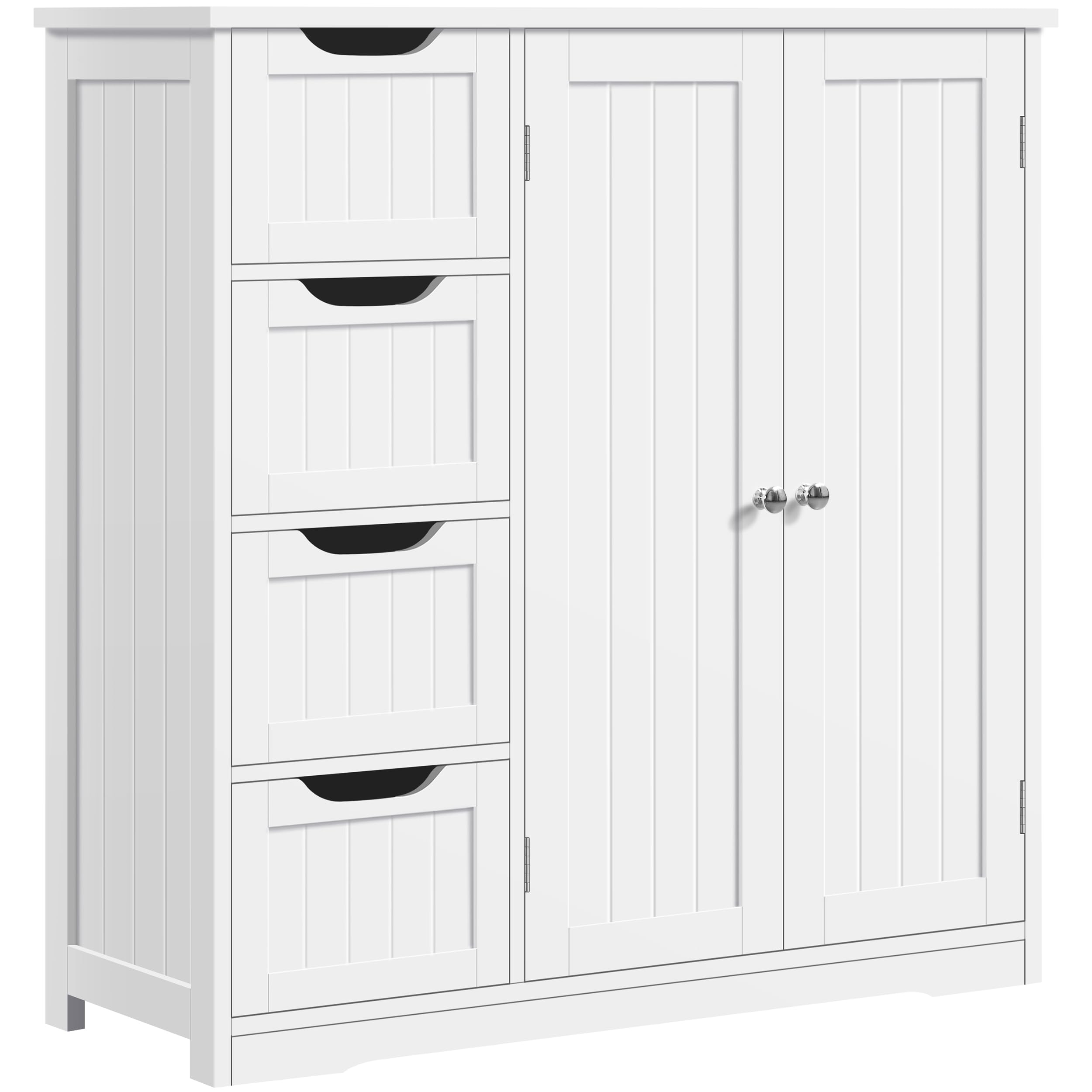 Yaheetech White Wooden Bathroom Storage Cabinet with 4 Drawers & Double Doors - Freestanding Entryway Organizer, Bathroom Furniture & Home Decor - Perfect for Bathroom Organization, Bedroom Storage, and Entryway Console Table