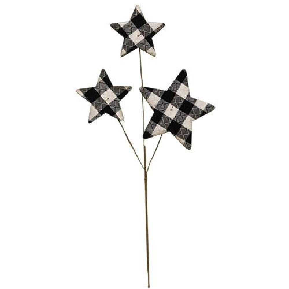 Black & White Plaid Star Pick 14 - Christmas Tree Ornament for Holiday Decorations, Party Favors & Gift Toppers