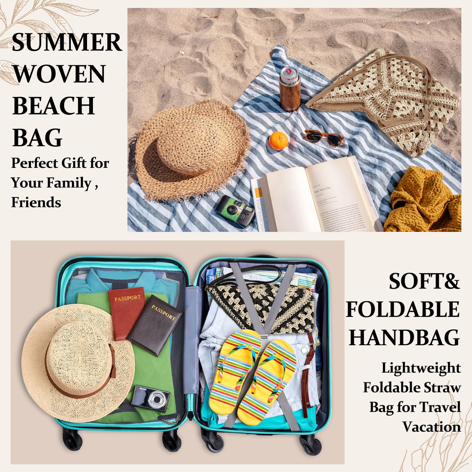 Stylish Woven Straw Hobo Beach Bag for Women - Vintage Crochet Shoulder Tote, Foldable Travel Handbag | Perfect for Summer Vacations, Poolside Lounging & Weekend Getaways