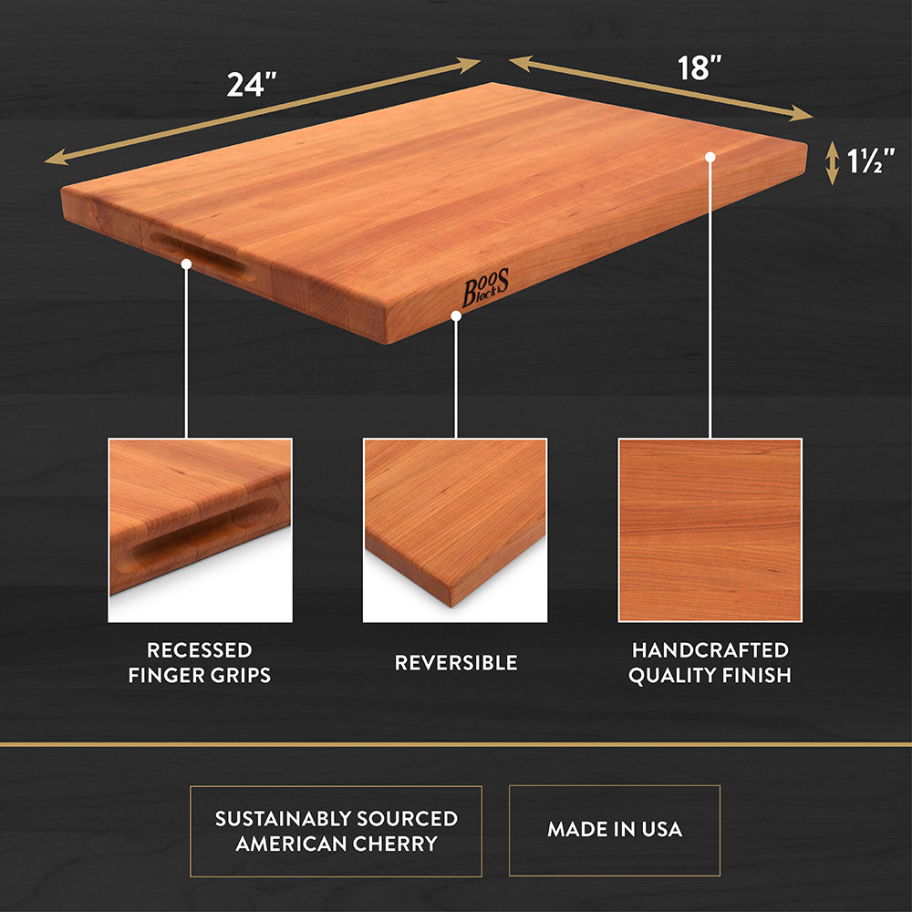 Premium John Boos R Board Series 24x18x1.5 Inch Cherry Wood Cutting Board - Large Durable Kitchen Chopping Block for Meat, Vegetables & Bread - Perfect for Home Chefs & Professional Kitchens