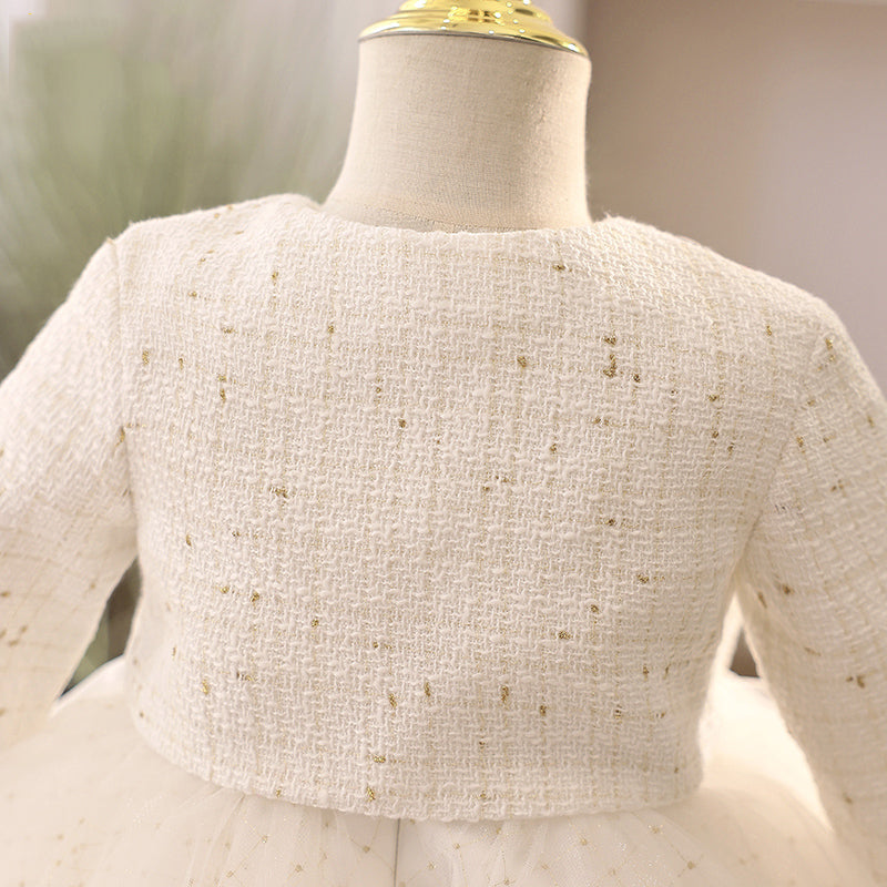 Baby Girl Birthday Party Dresses - Winter White Long Sleeve Puffy Formal Gown for Special Occasions | Perfect for Christmas, Baptism & First Birthday Celebrations
