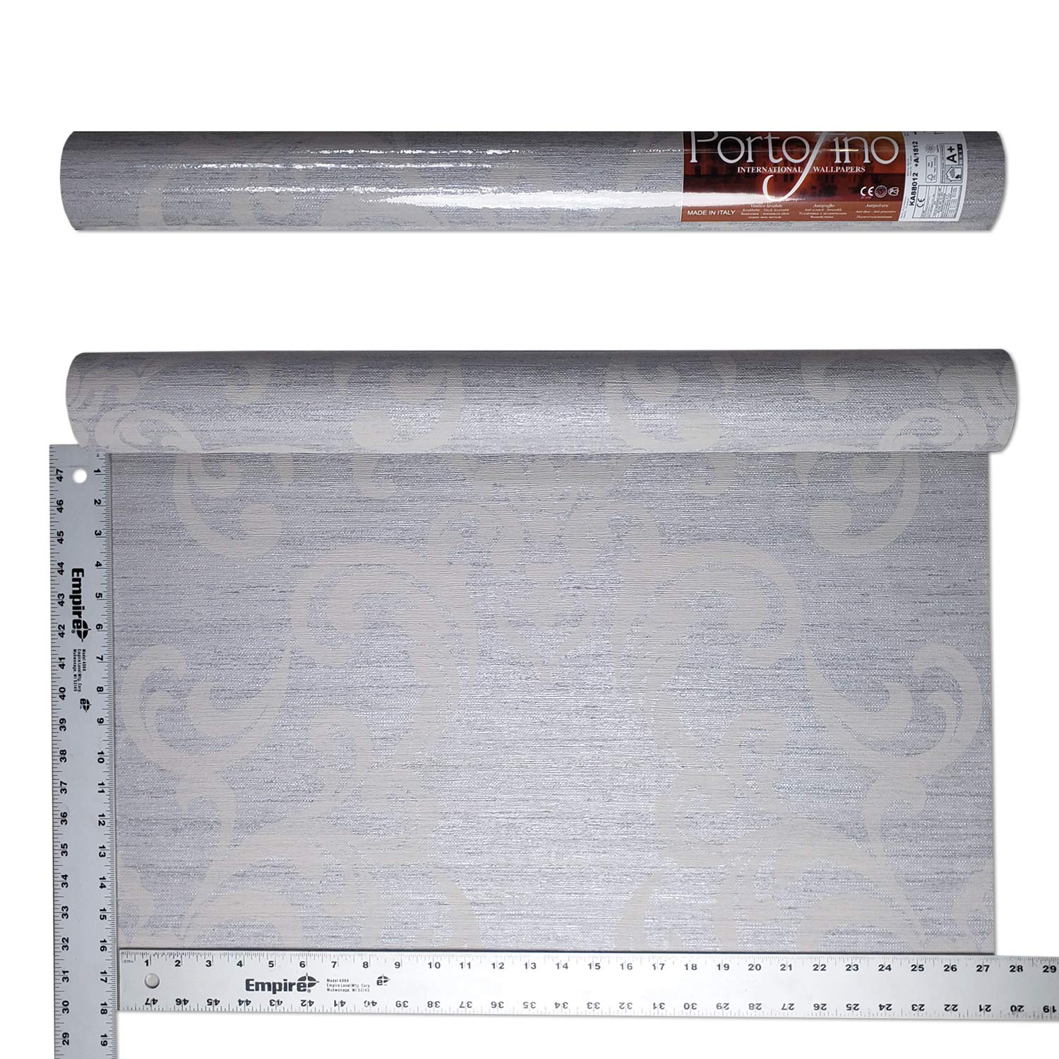 Textured Gray Damask Silver Metallic Faux Grasscloth 3D Wallpaper Roll - Peel and Stick Removable Wallpaper for Living Room, Bedroom, Dining Room Decor