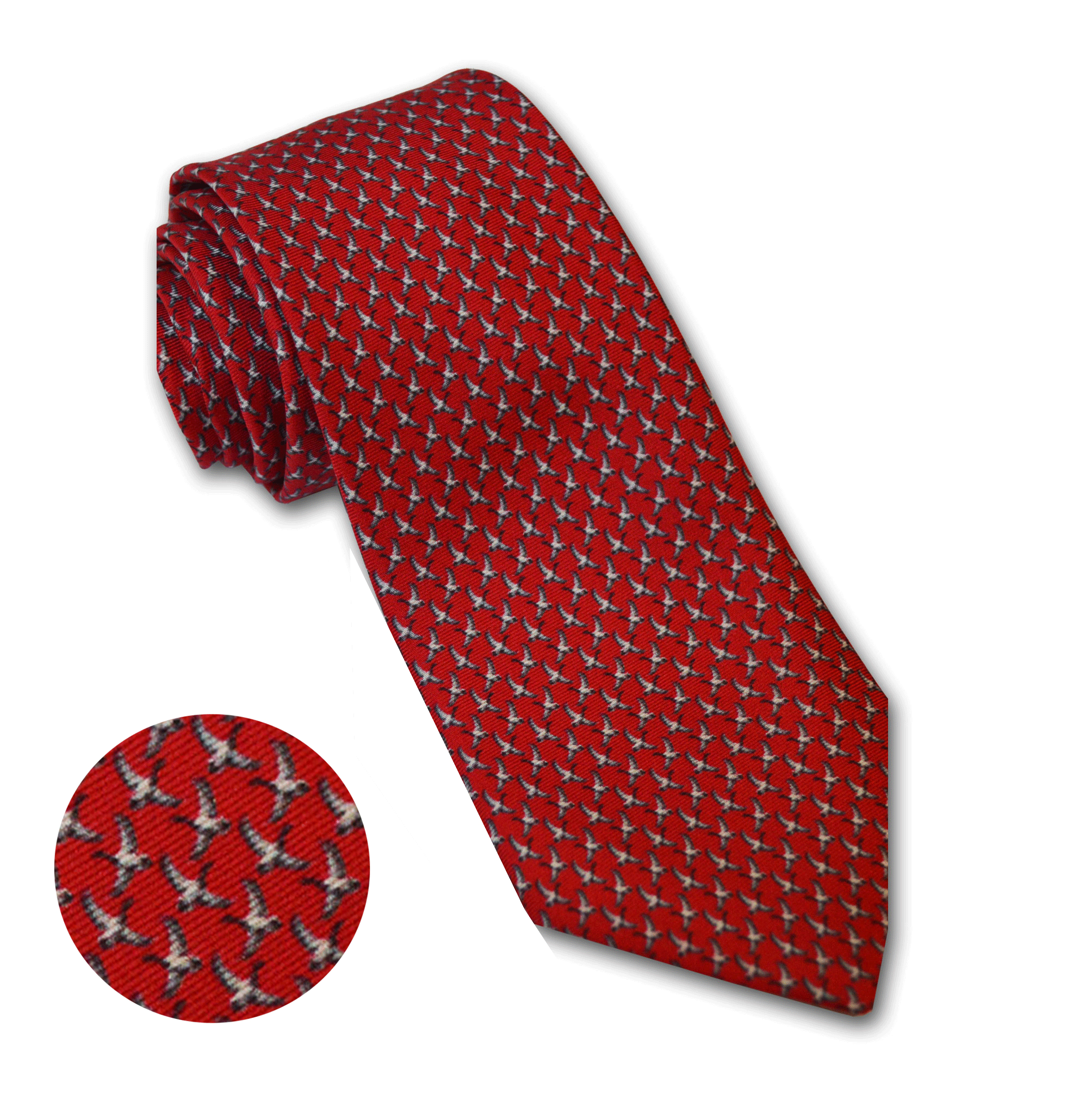 Premium 100% Silk Necktie - Elegant Flying Duck Design on Red Background | Perfect for Business, Weddings & Formal Events
