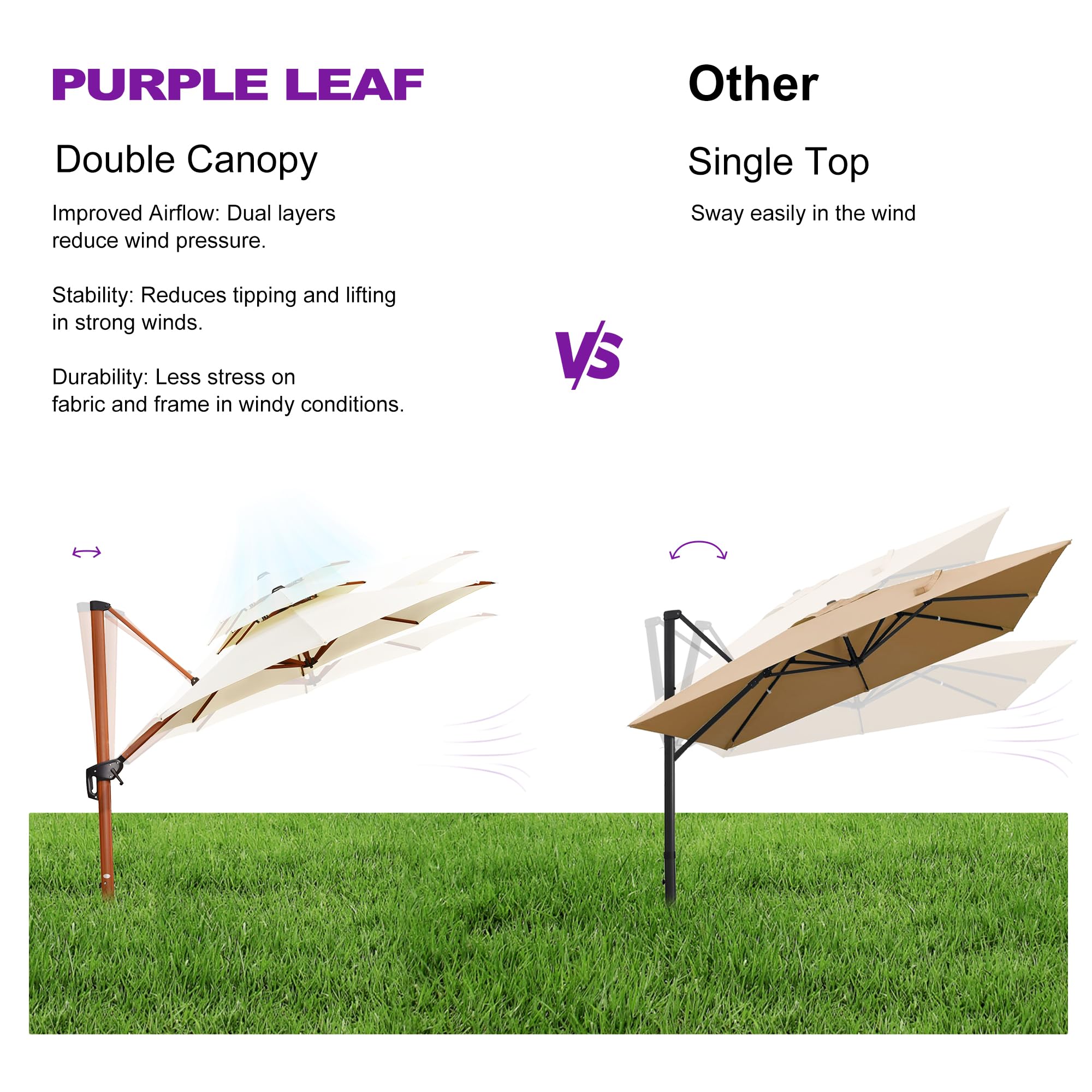 Purple Leaf 10ft Windproof Cantilever Umbrella for Patio, Pool & Garden - Cream