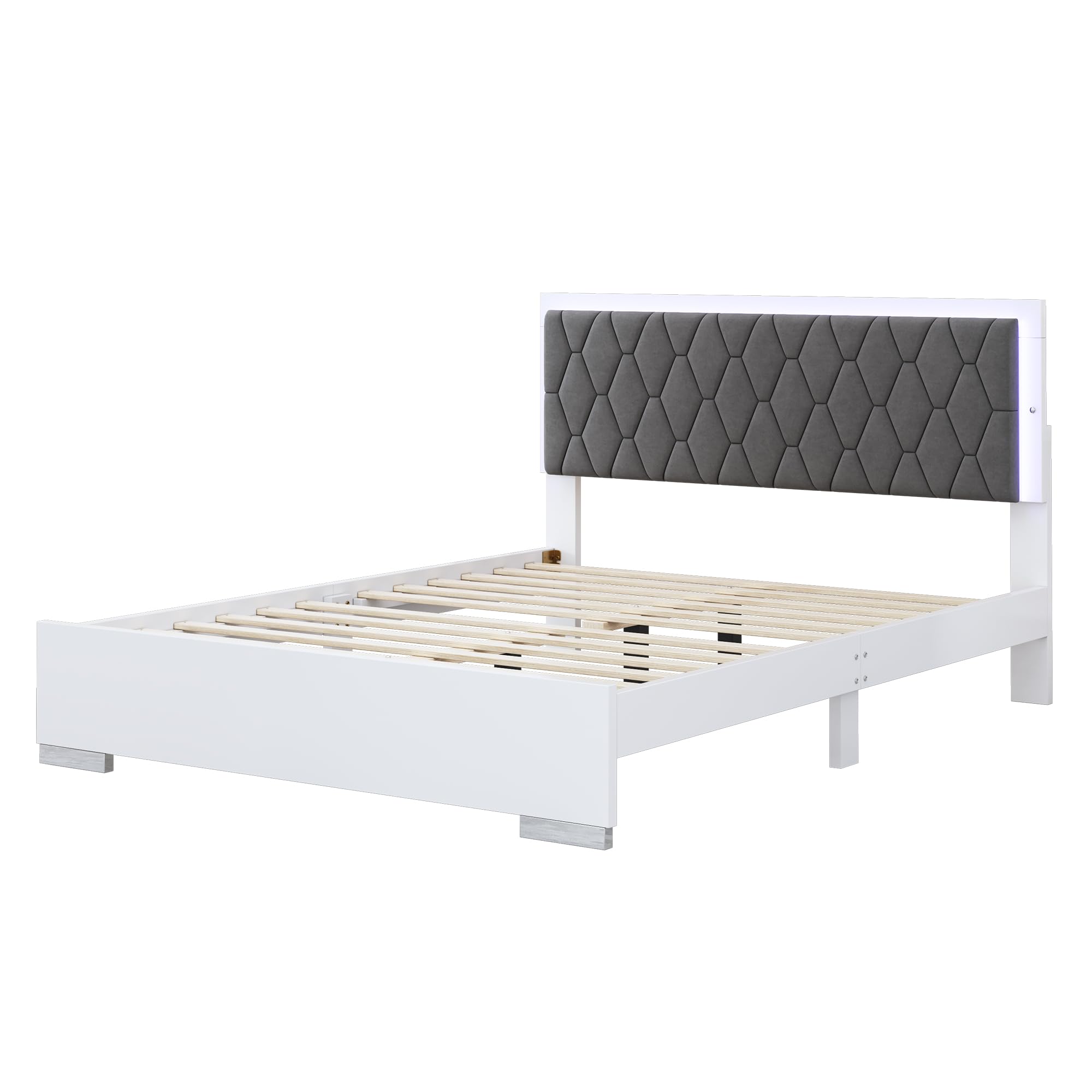 Linique 4-Piece Queen Size Bedroom Set with LED Upholstered Platform Bed, 2 Mirrored Nightstands & Dresser - Modern Wooden Bed Frame with Velvet Headboard in White | Perfect for Contemporary Master Bedrooms & Guest Rooms