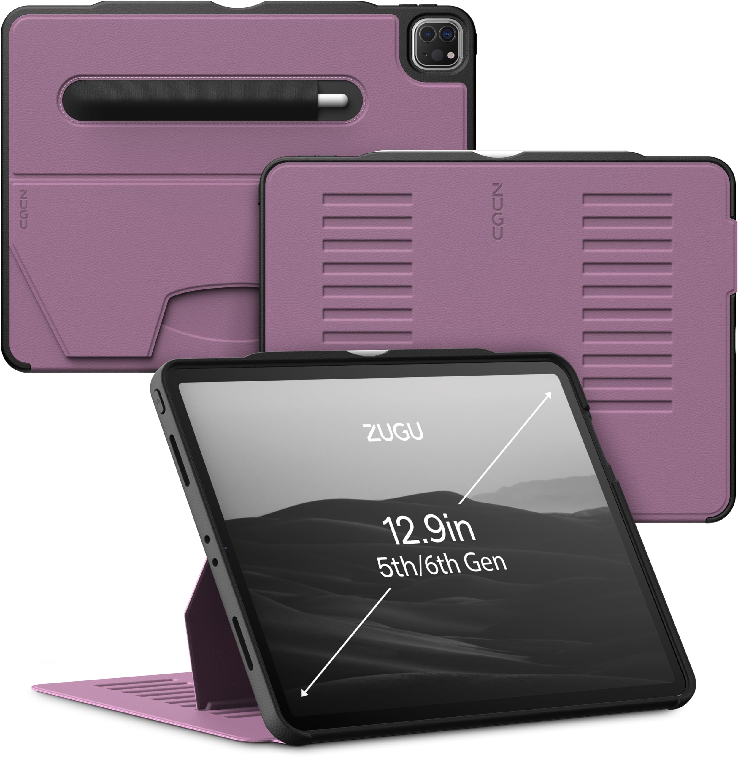 ZUGU Slim Protective Case for iPad Pro 12.9 (5th & 6th Gen 2021/2022) - Wireless Apple Pencil Charging, Magnetic Stand & Auto Sleep/Wake Cover in Berry Purple - Perfect for Work, Travel & Home Use