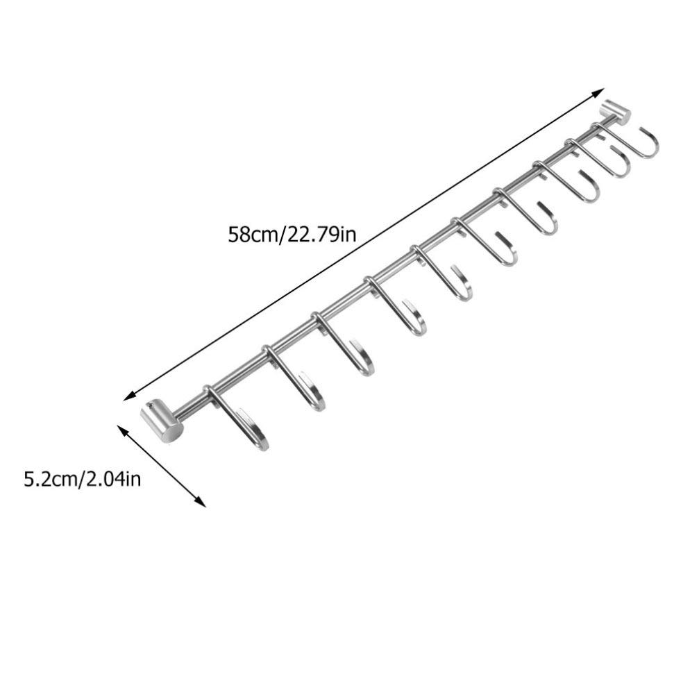 Stainless Steel Wall Hooks for Kitchen & Coat Hanging - Heavy Duty Sliding Hanger Rack for Utensils, Towels & Storage - Perfect for Organizing Small Spaces, Pantry & Entryway