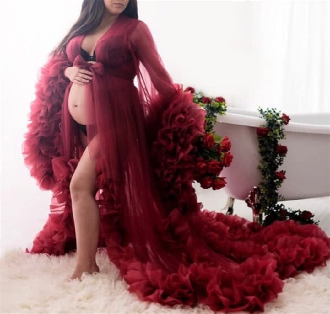 PROMSTAR Elegant Tulle Maternity Dress for Baby Shower, Photoshoot & Bridal Robe - Soft Long Sleepwear & Wedding Scarf for Pregnancy Photography & Special Occasions