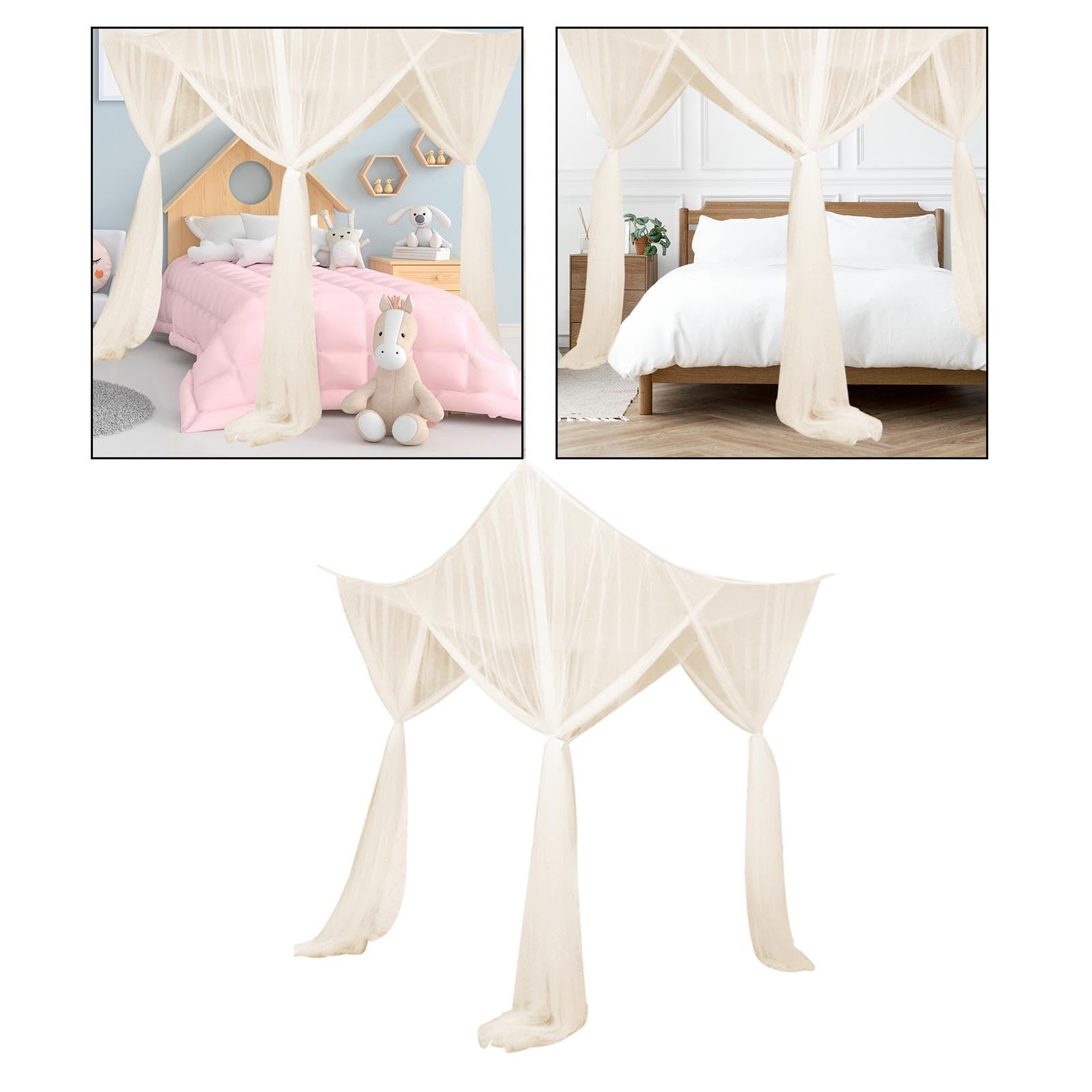 BESGA 4 Corner Post Bed Canopy Net - Elegant Hanging Bed Tent for Kids & Adults - Beige Bed Curtains for Girls' Rooms & Home Decor - Perfect for Nursery, Bedroom & Sleepovers