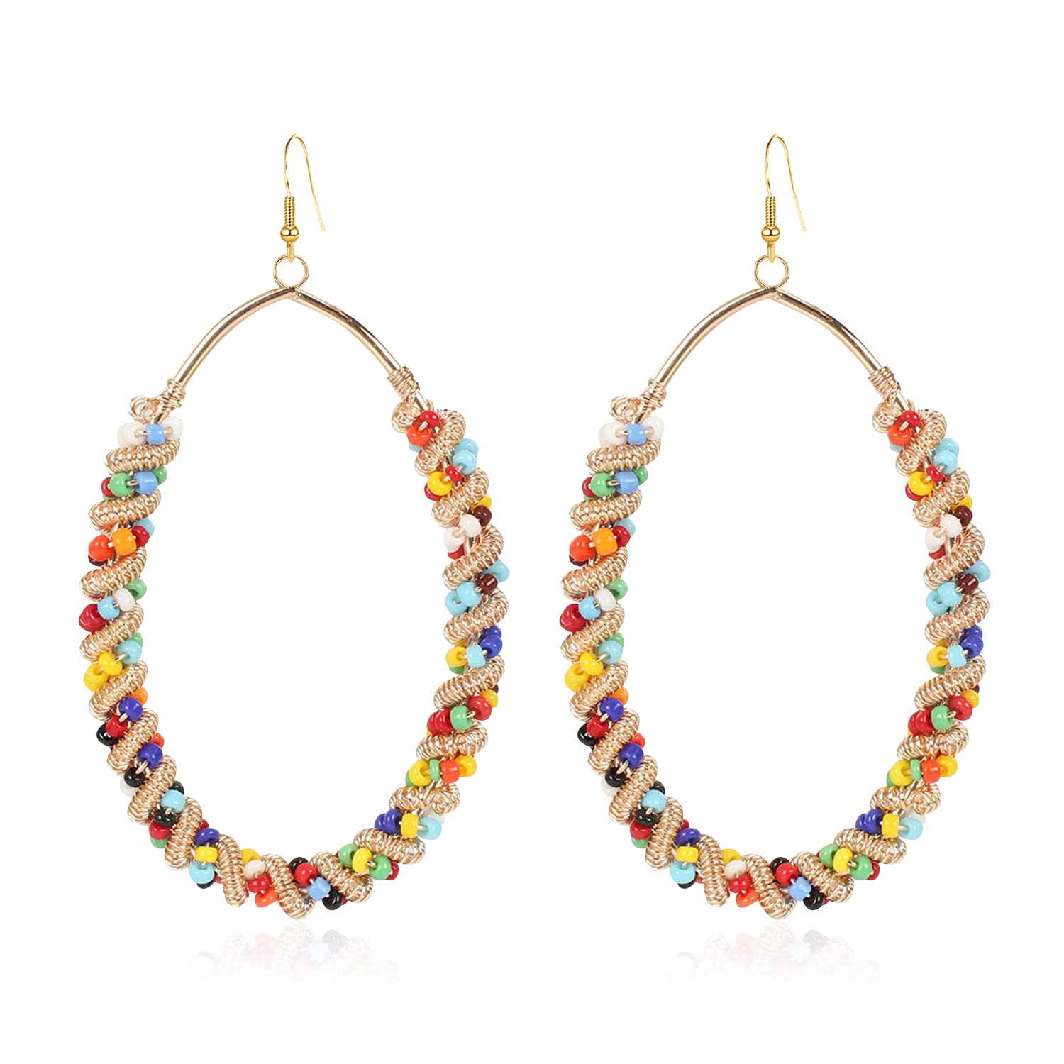 Handmade Boho Colorful Love Heart Beaded Hoop Earrings for Women - Bohemian Circle Round Beaded Dangle Drop Earrings - Unique Chic Oval Geometry Jewelry - Perfect for Festivals, Parties & Gift Giving