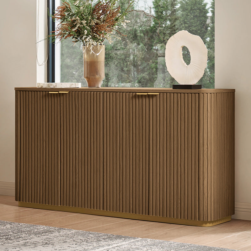 Modern Curved Wood Cabinet - Elegant Storage Solution for Living Room, Bedroom & Office | Solid Wood Furniture with Sleek Design for Home Organization