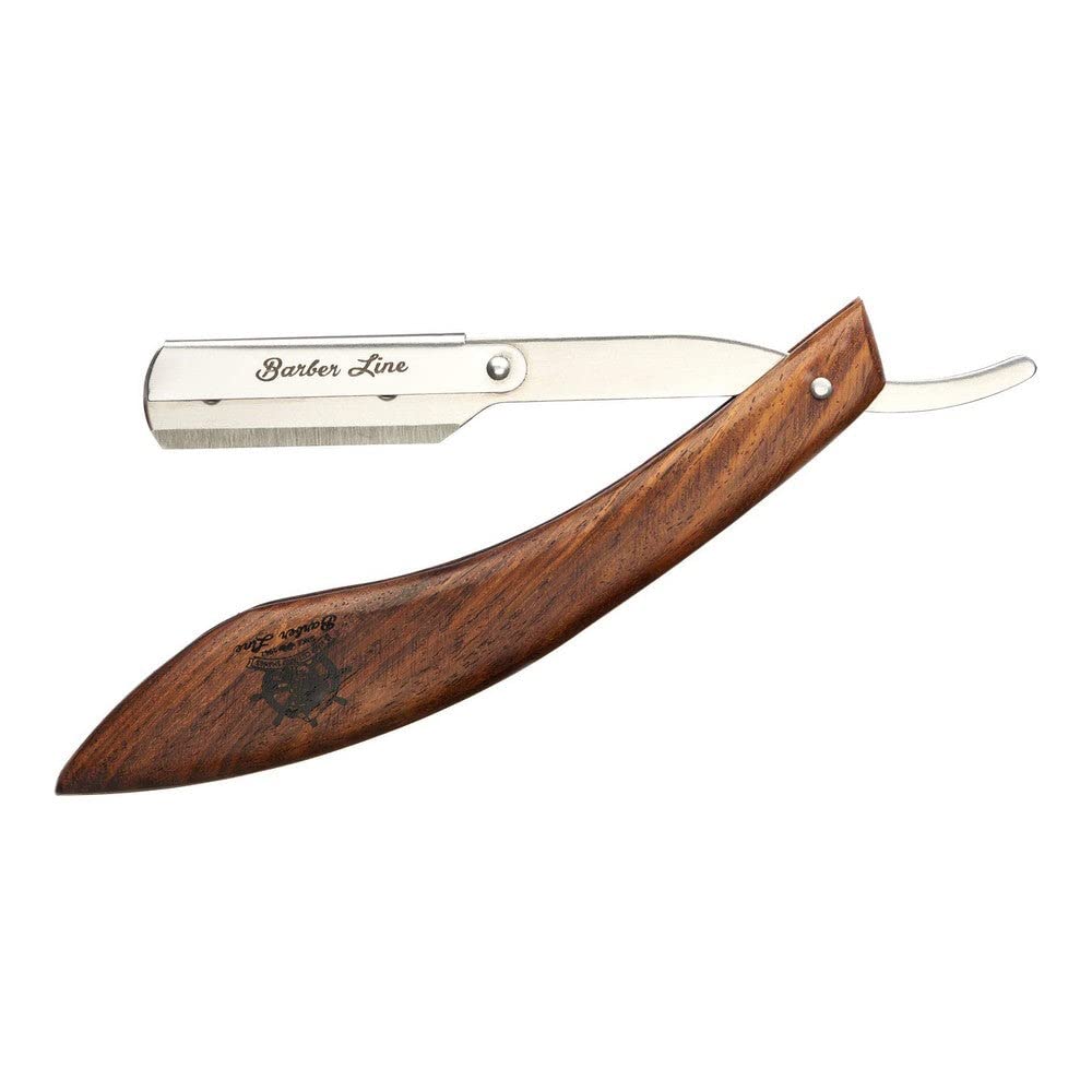 Eurostil Wooden Handle Shaving Knife - Premium Straight Razor for Men's Grooming | Perfect for Barbershops, Home Shaving & Beard Trimming