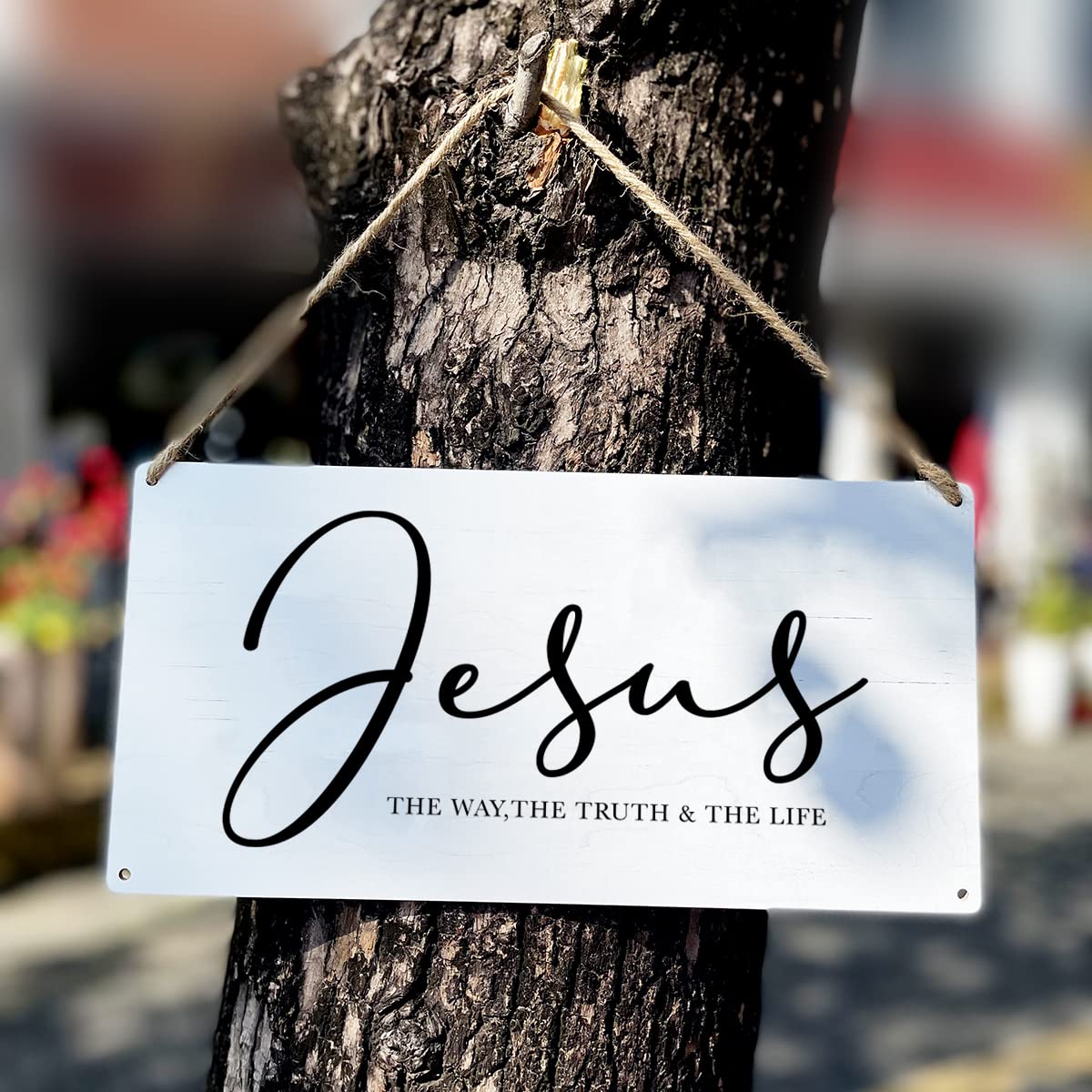 Jesus the Way Truth Life Wooden Wall Plaque - Rustic Christian Home Decor with Bible Verse - Perfect for Living Room, Bedroom & Church