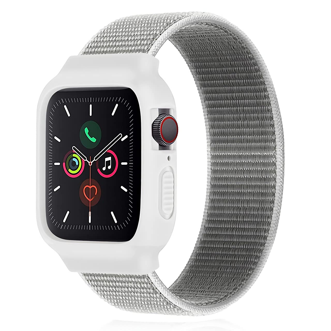 Durable Nylon Sport Loop Strap for Apple Watch Series 6/5/4/3/SE - Adjustable Velcro Band Compatible with 38mm/40mm/42mm/44mm iWatch - Protective Case Included - Perfect for Running, Workouts & Daily Wear (White, 42/44mm)