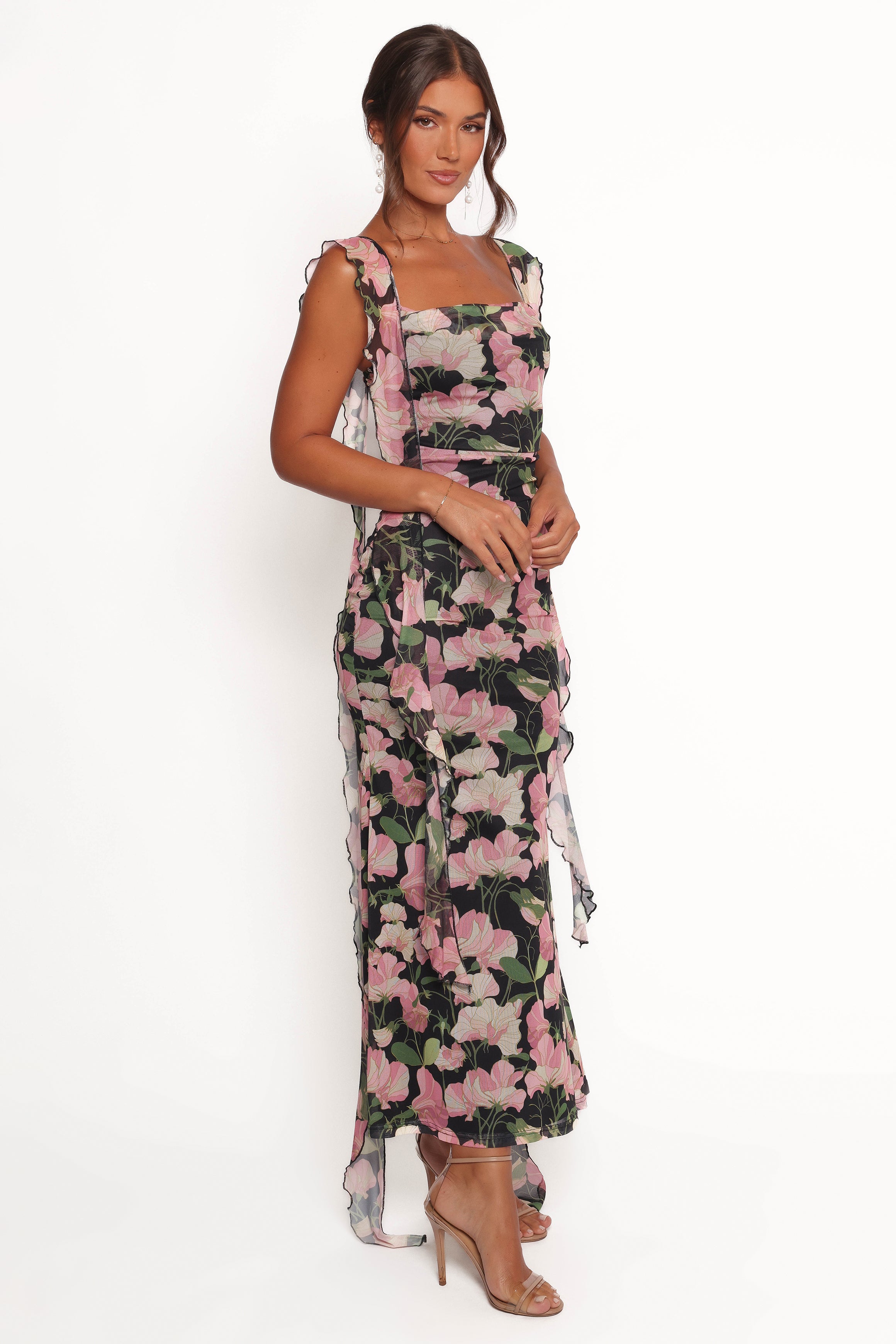 Chiara Maxi Dress - Black Floral Print Women's Long Dress for Summer, Beach, Party & Special Occasions